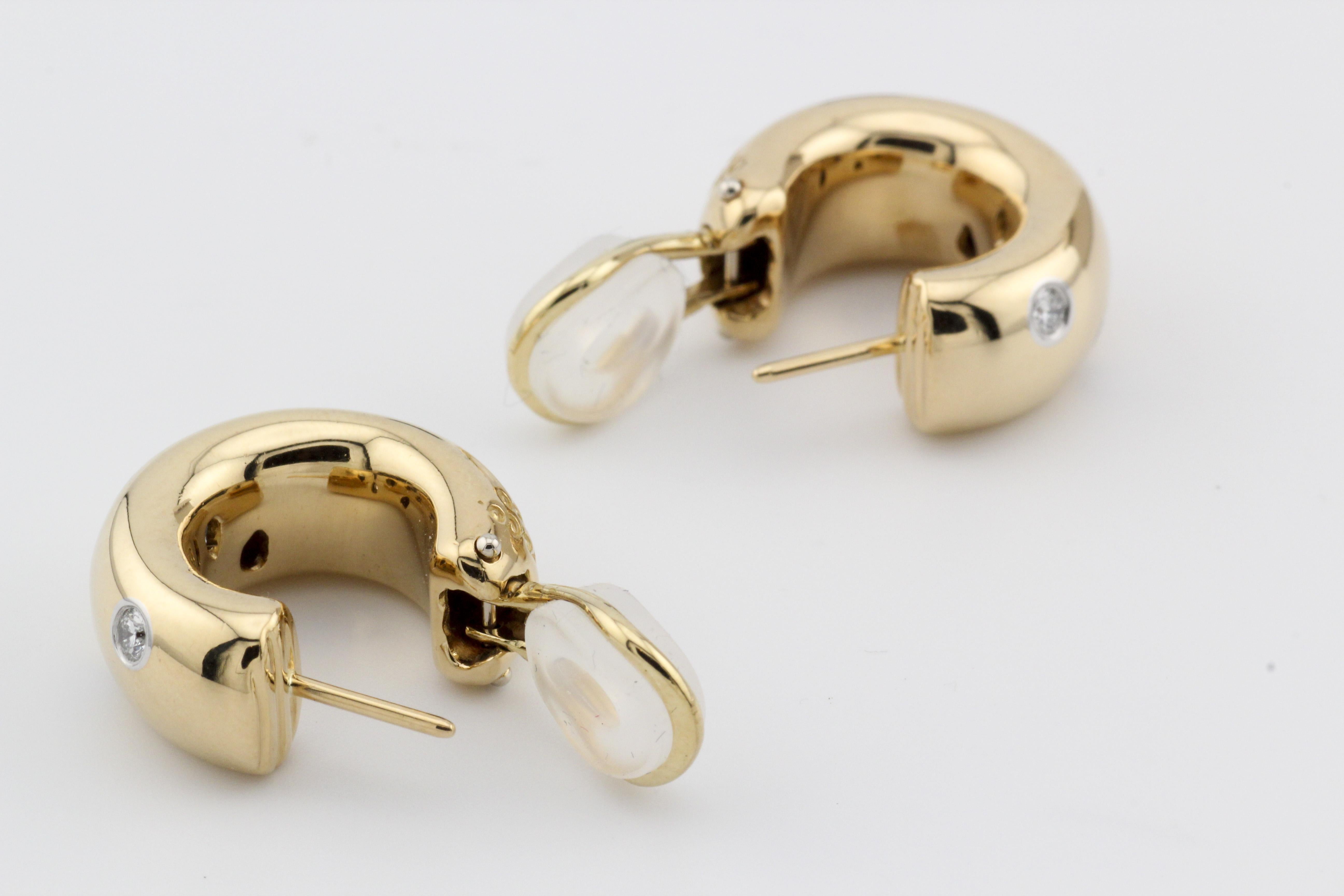 Brilliant Cut Tiffany & Co. Etolie Diamond 18k Gold Platinum Wide Hoop Earrings