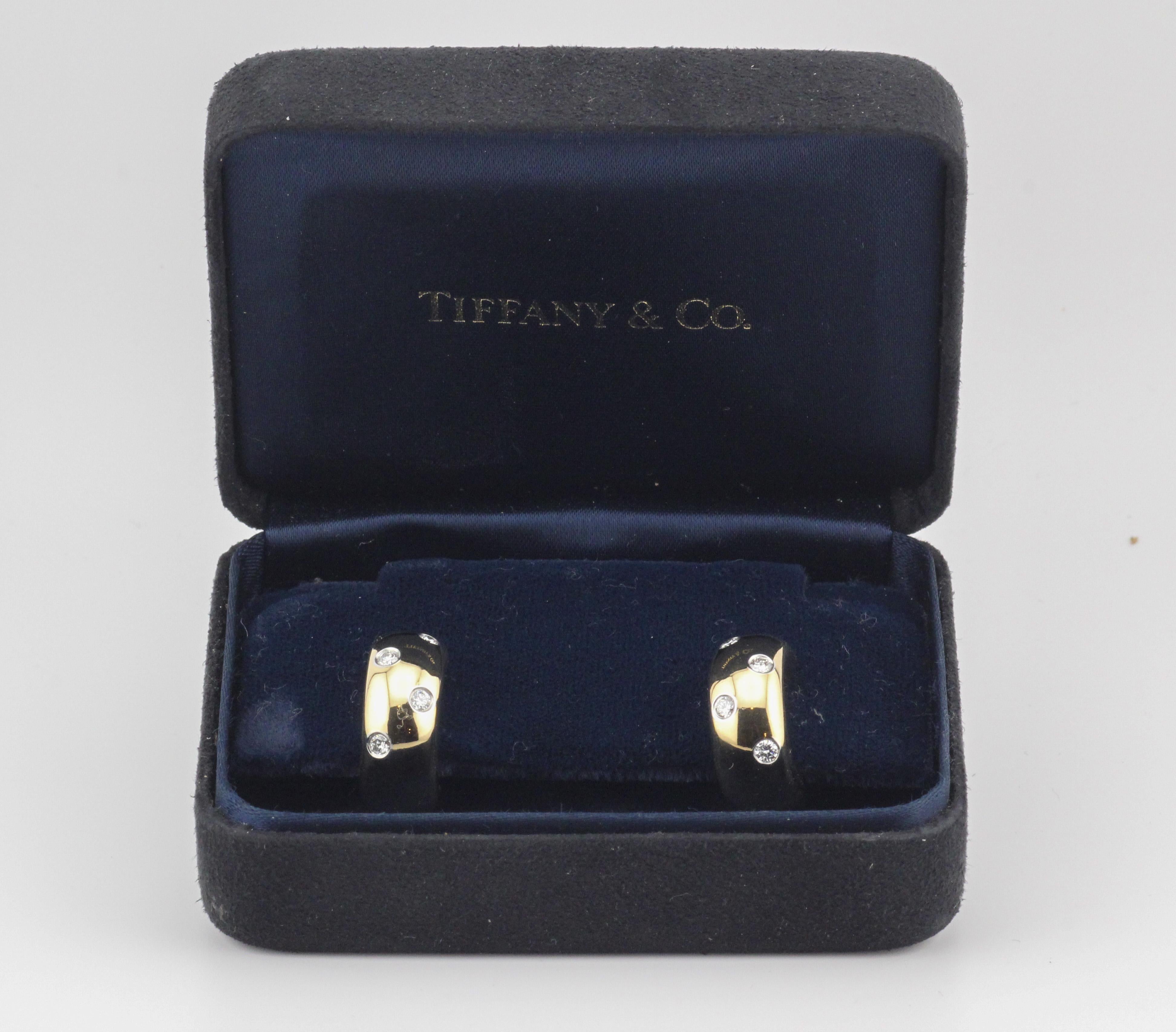 Tiffany & Co. Etolie Diamond 18k Gold Platinum Wide Hoop Earrings 2
