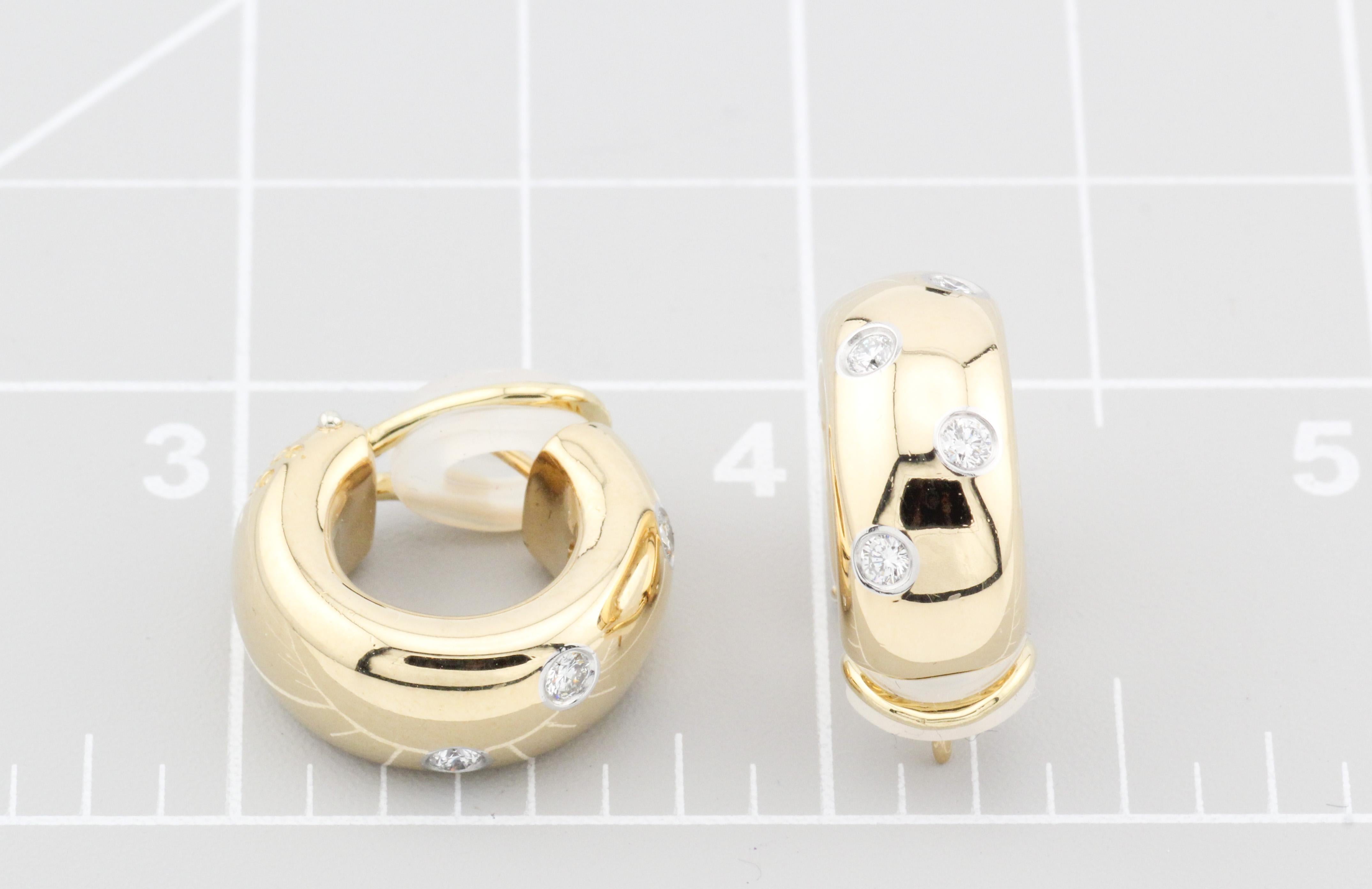 Tiffany & Co. Etolie Diamond 18k Gold Platinum Wide Hoop Earrings 3