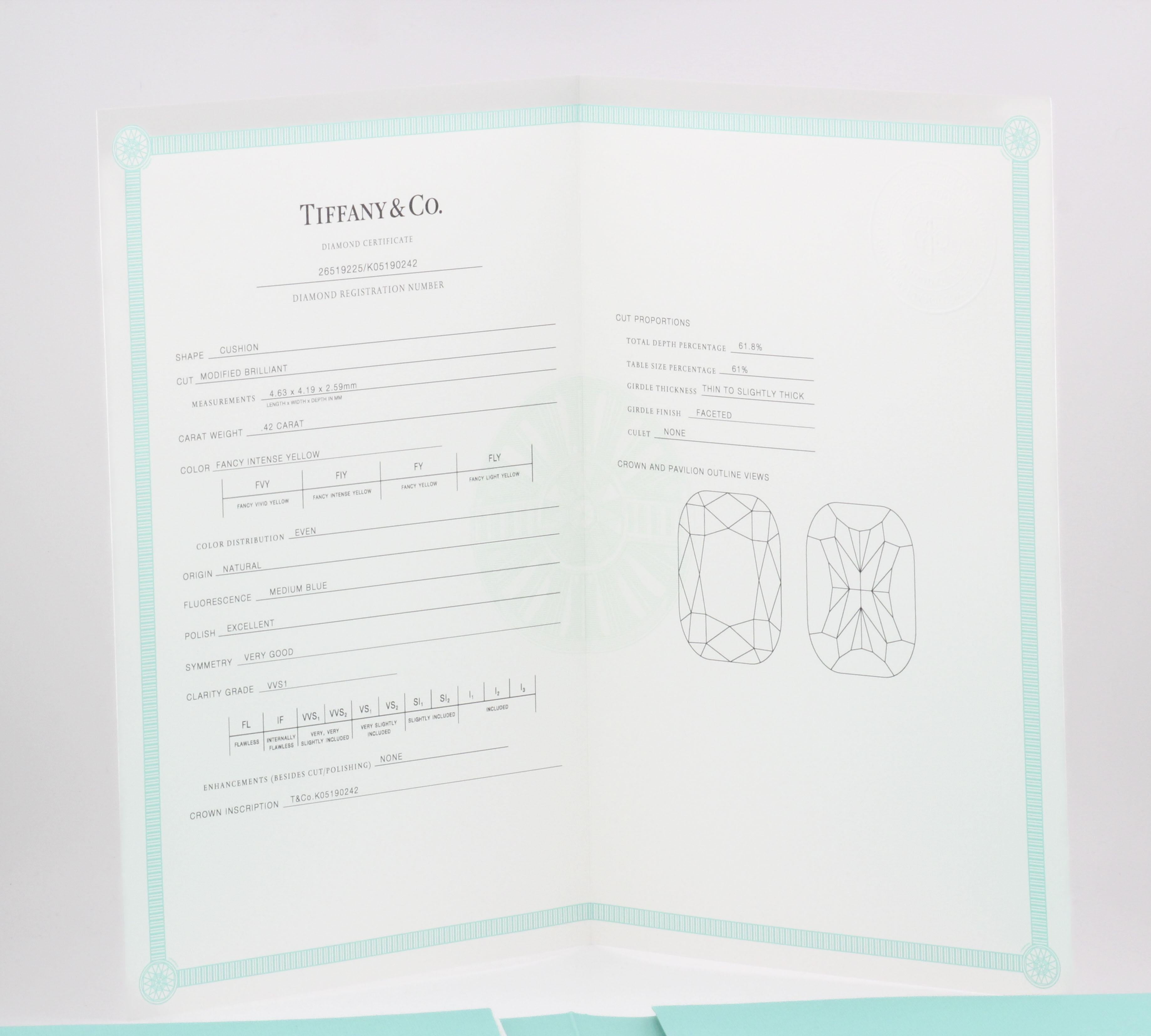 Tiffany & Co Fancy Intense Yellow .86 Ct Pave Diamond Stud Earrings w/Box Papers For Sale 6