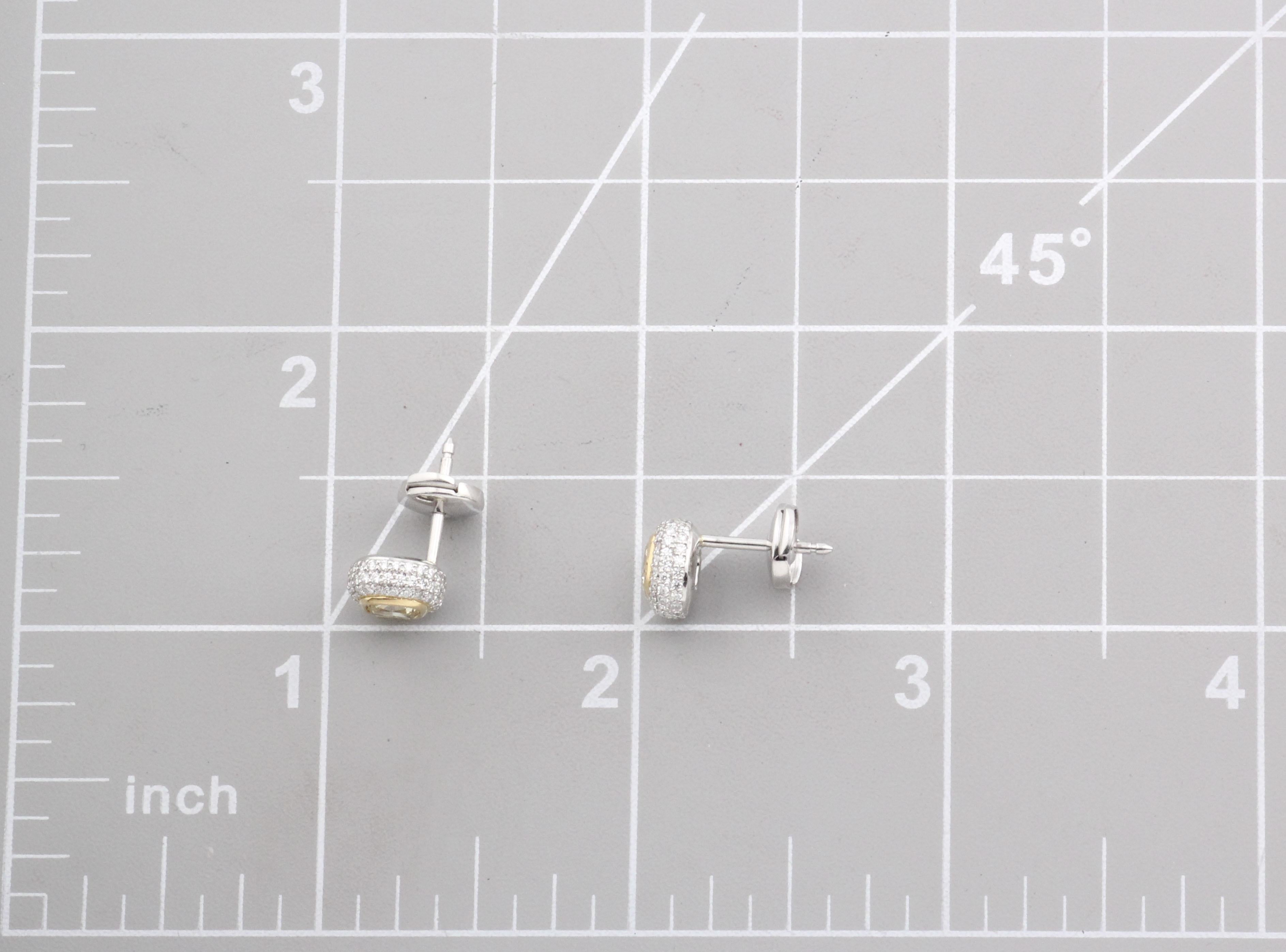 Tiffany & Co Fancy Intense Yellow .86 Ct Pave Diamond Stud Earrings w/Box Papers For Sale 7