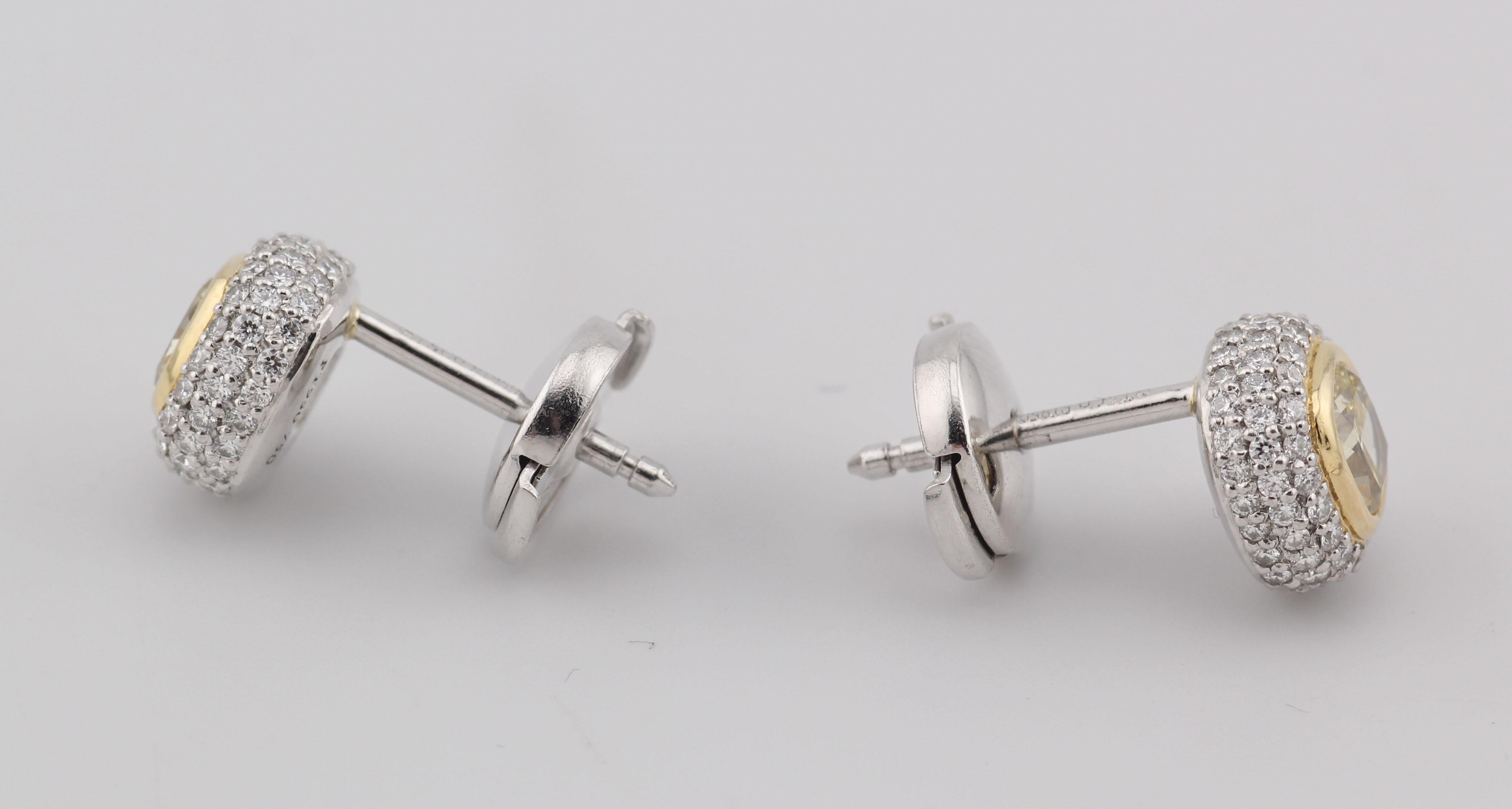 Tiffany & Co Fancy Intense Yellow .86 Ct Pave Diamond Stud Earrings w/Box Papers In Excellent Condition For Sale In Simpsonville, SC