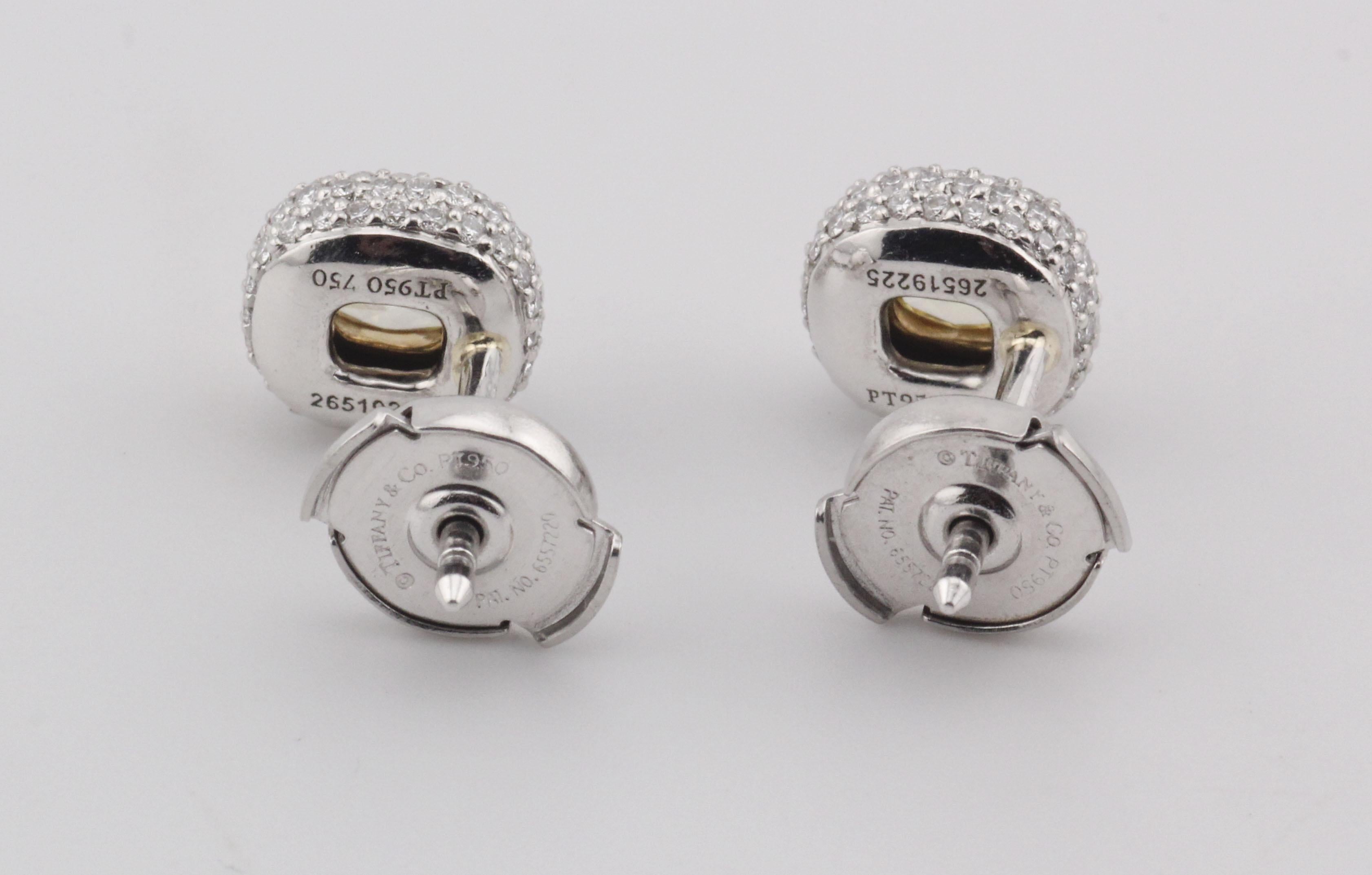 Women's Tiffany & Co Fancy Intense Yellow .86 Ct Pave Diamond Stud Earrings w/Box Papers For Sale