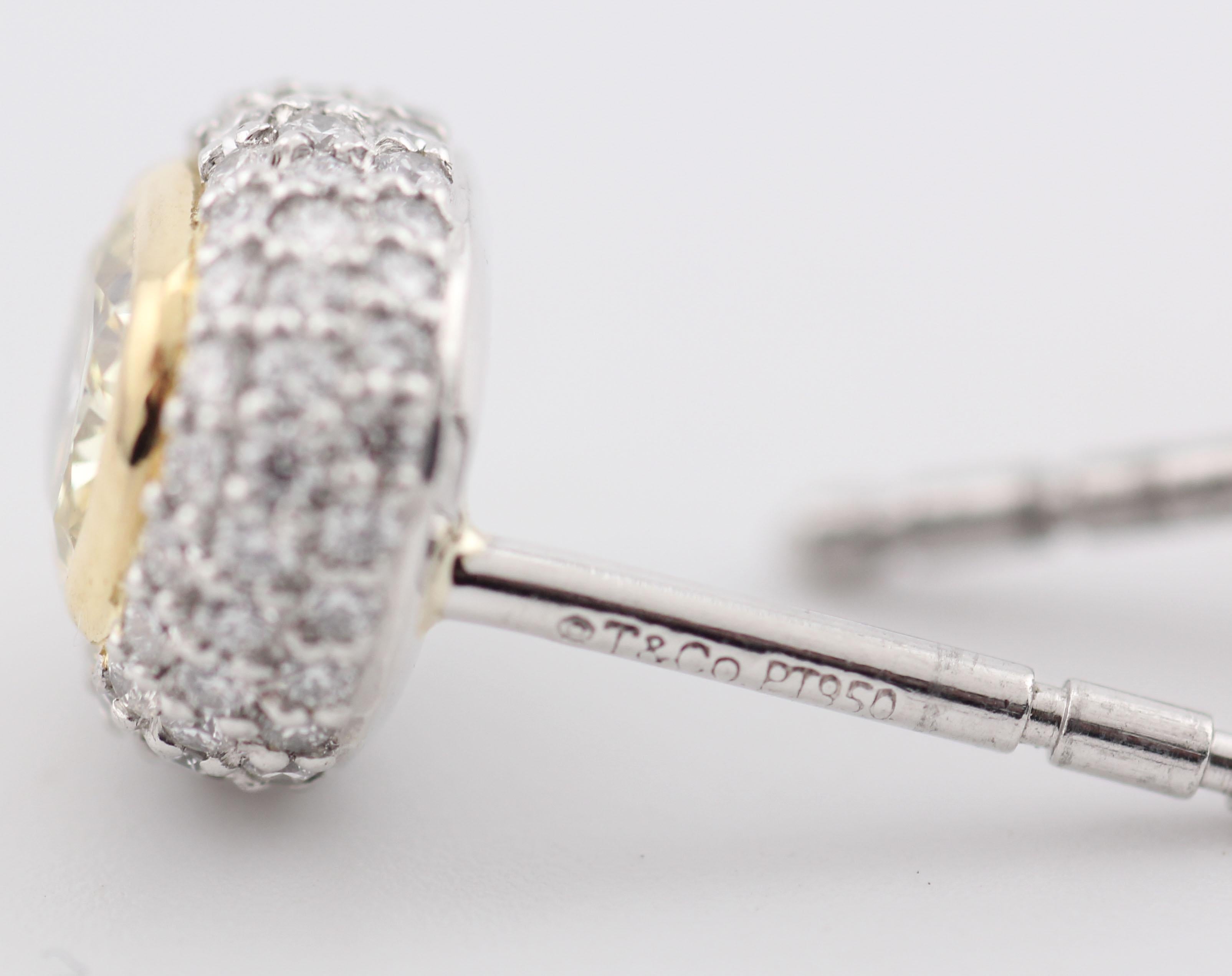 Tiffany & Co Fancy Intense Yellow .86 Ct Pave Diamond Stud Earrings w/Box Papers For Sale 1