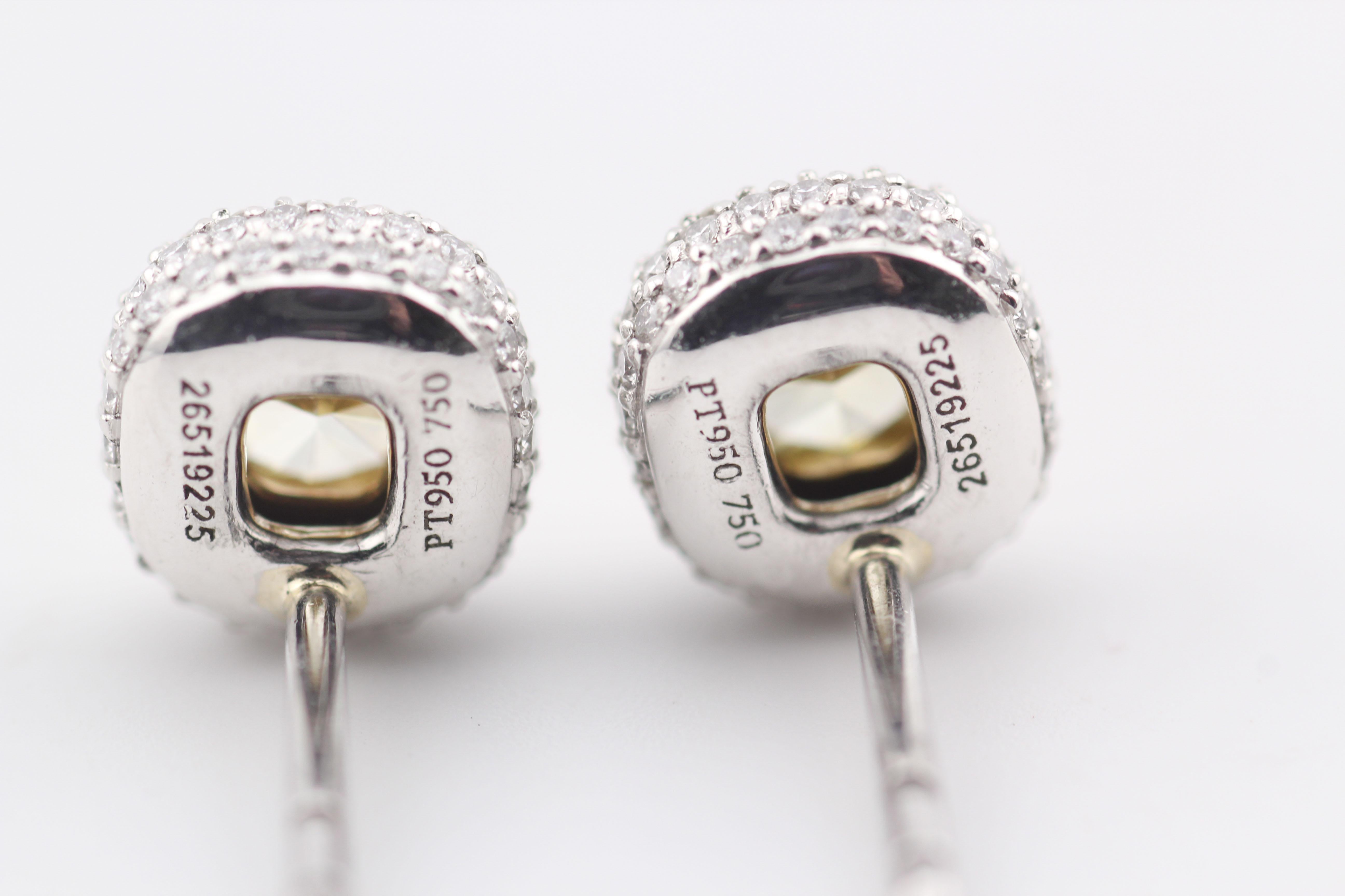 Tiffany & Co Fancy Intense Yellow .86 Ct Pave Diamond Stud Earrings w/Box Papers For Sale 3