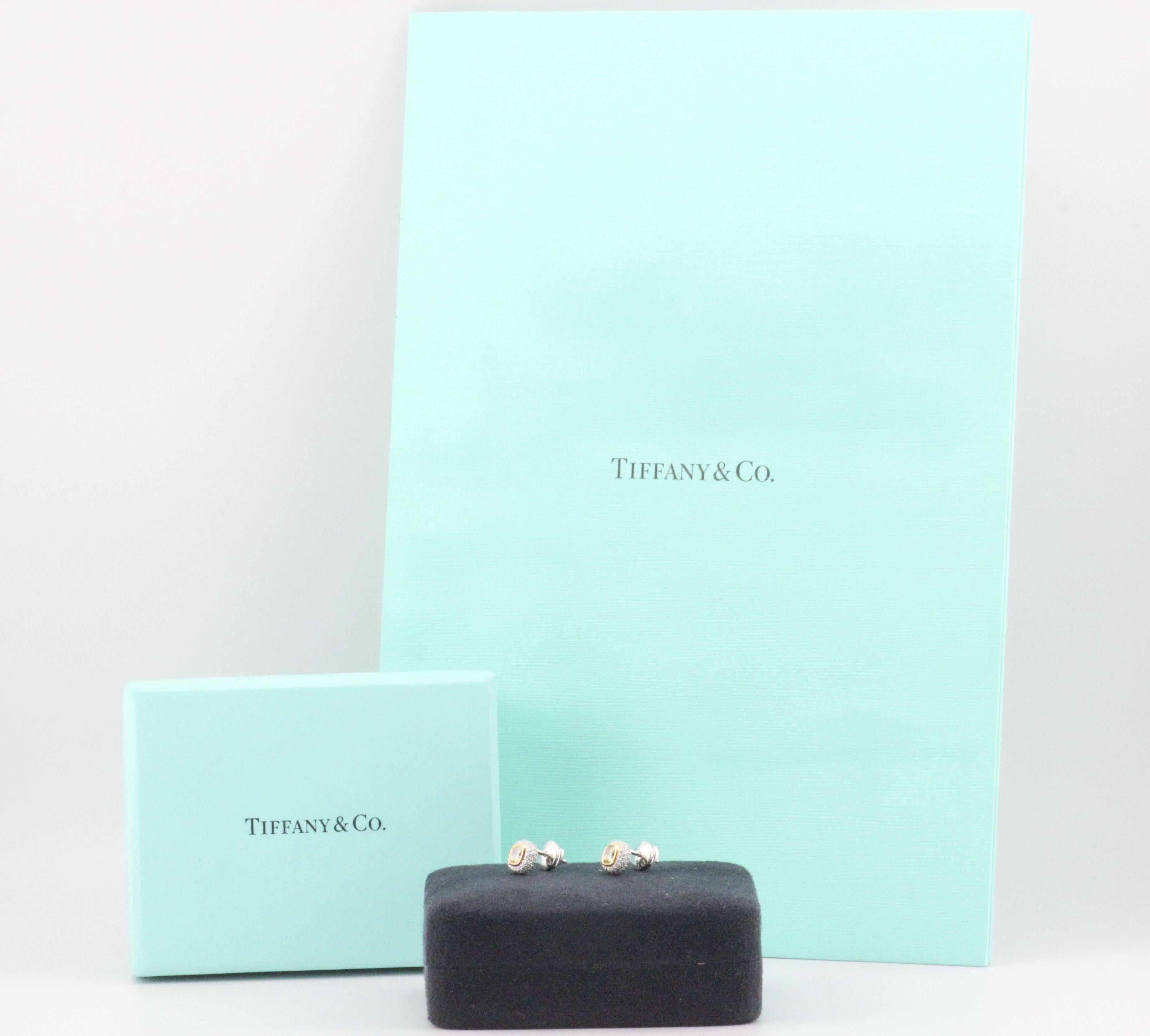 Tiffany & Co Fancy Intense Yellow .86 Ct Pave Diamond Stud Earrings w/Box Papers For Sale 4
