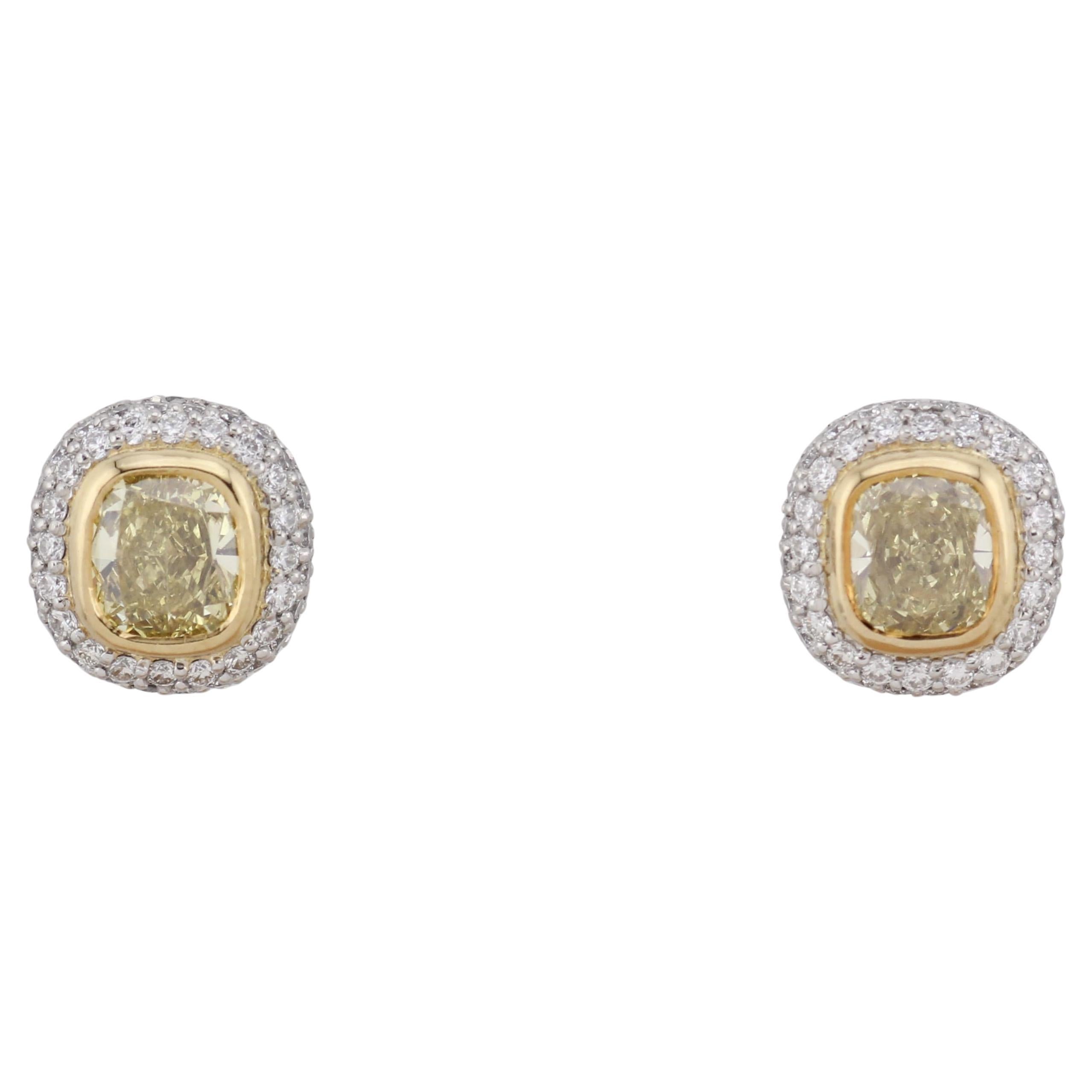 Tiffany
Co Fancy Intense Yellow .86 Ct Pave Diamond Stud Earrings w/Box Papers