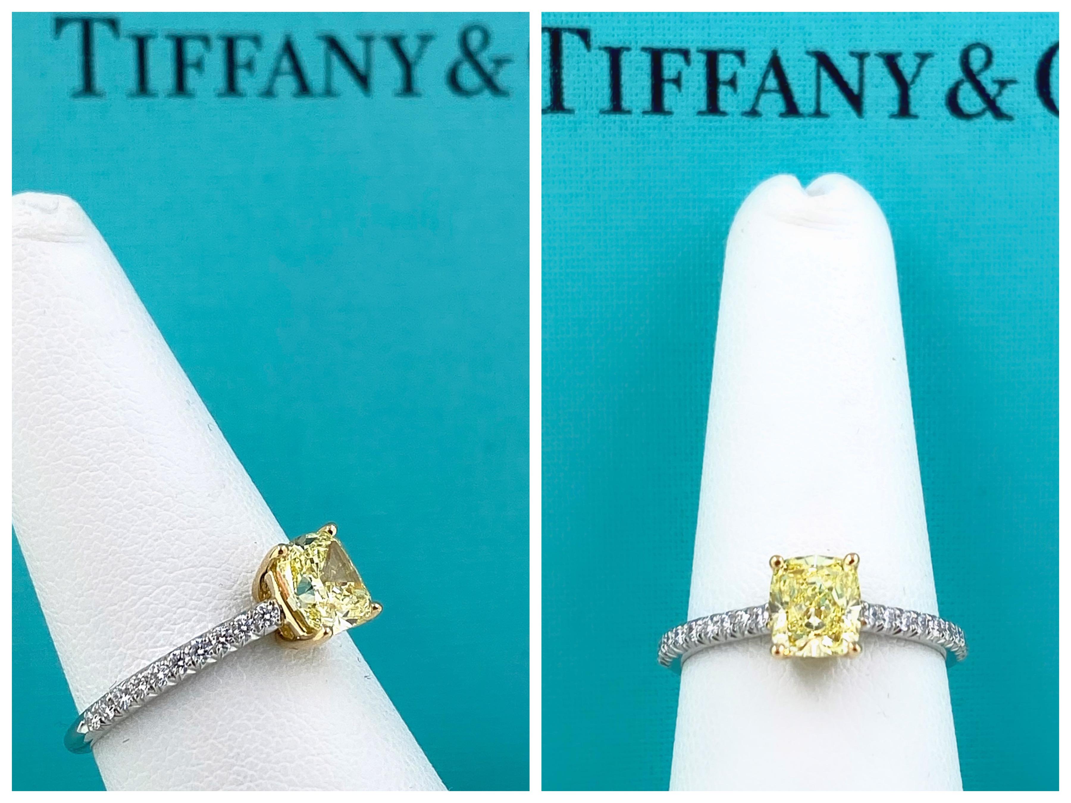 Tiffany & Co. Fancy Intense Yellow Cushion NOVO 1.28 Tcw Diamond Engagement Ring 5