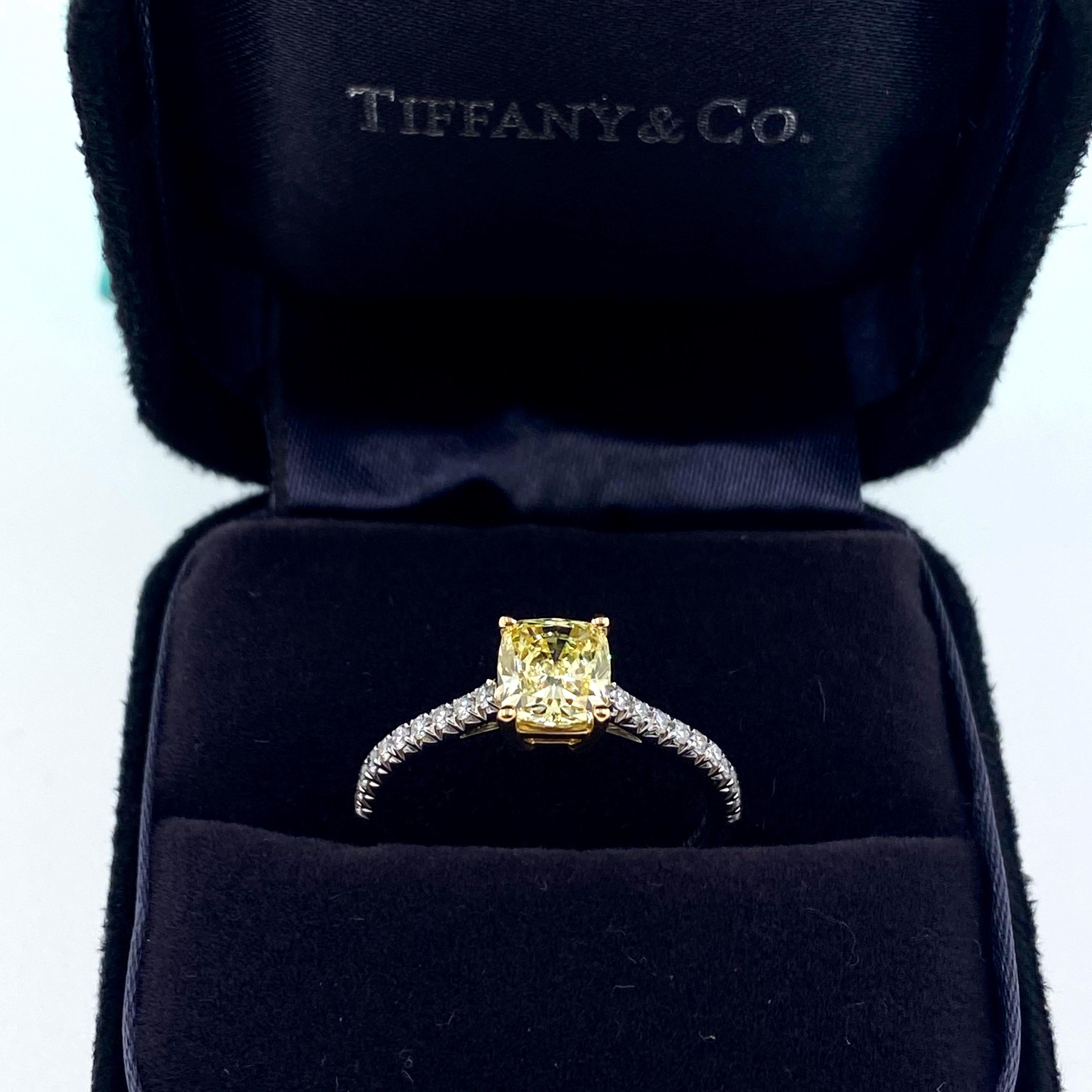 Tiffany & Co. Fancy Intense Yellow Cushion NOVO 1.28 Tcw Diamond Engagement Ring 9
