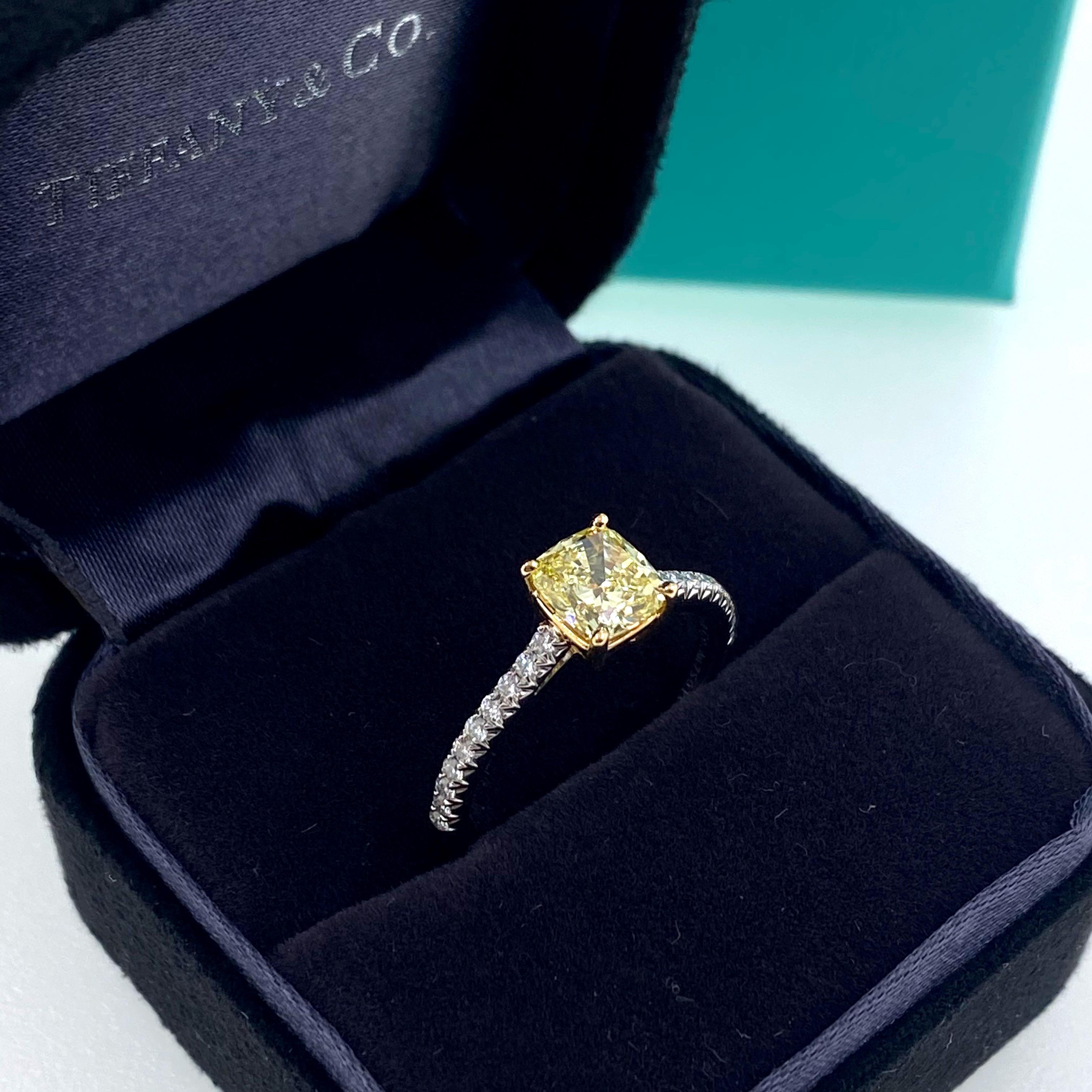 Tiffany & Co. Fancy Intense Yellow Cushion NOVO 1.28 Tcw Diamond Engagement Ring 10