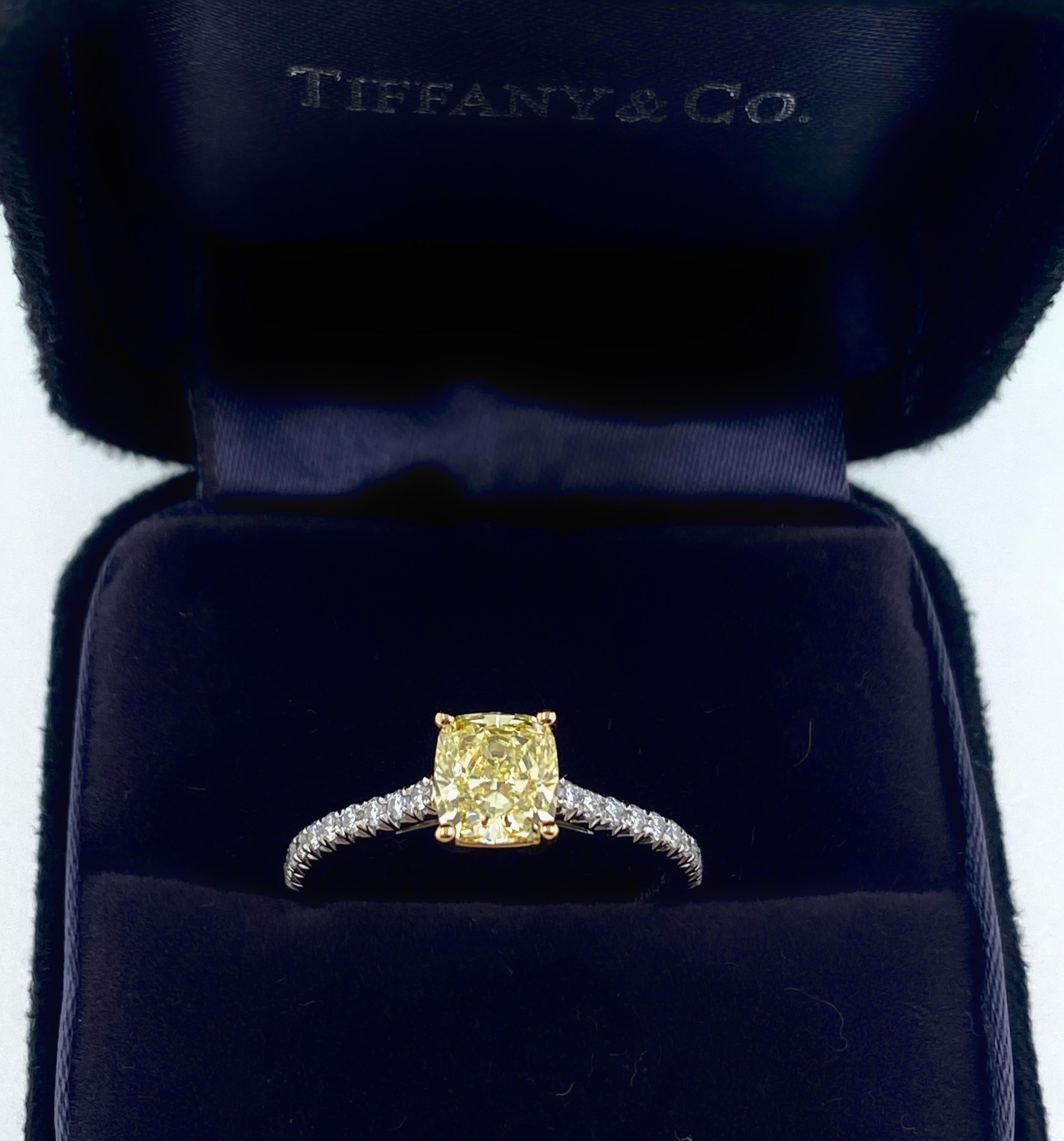 Tiffany & Co. Fancy Intense Yellow Cushion NOVO 1.28 Tcw Diamond Engagement Ring 11