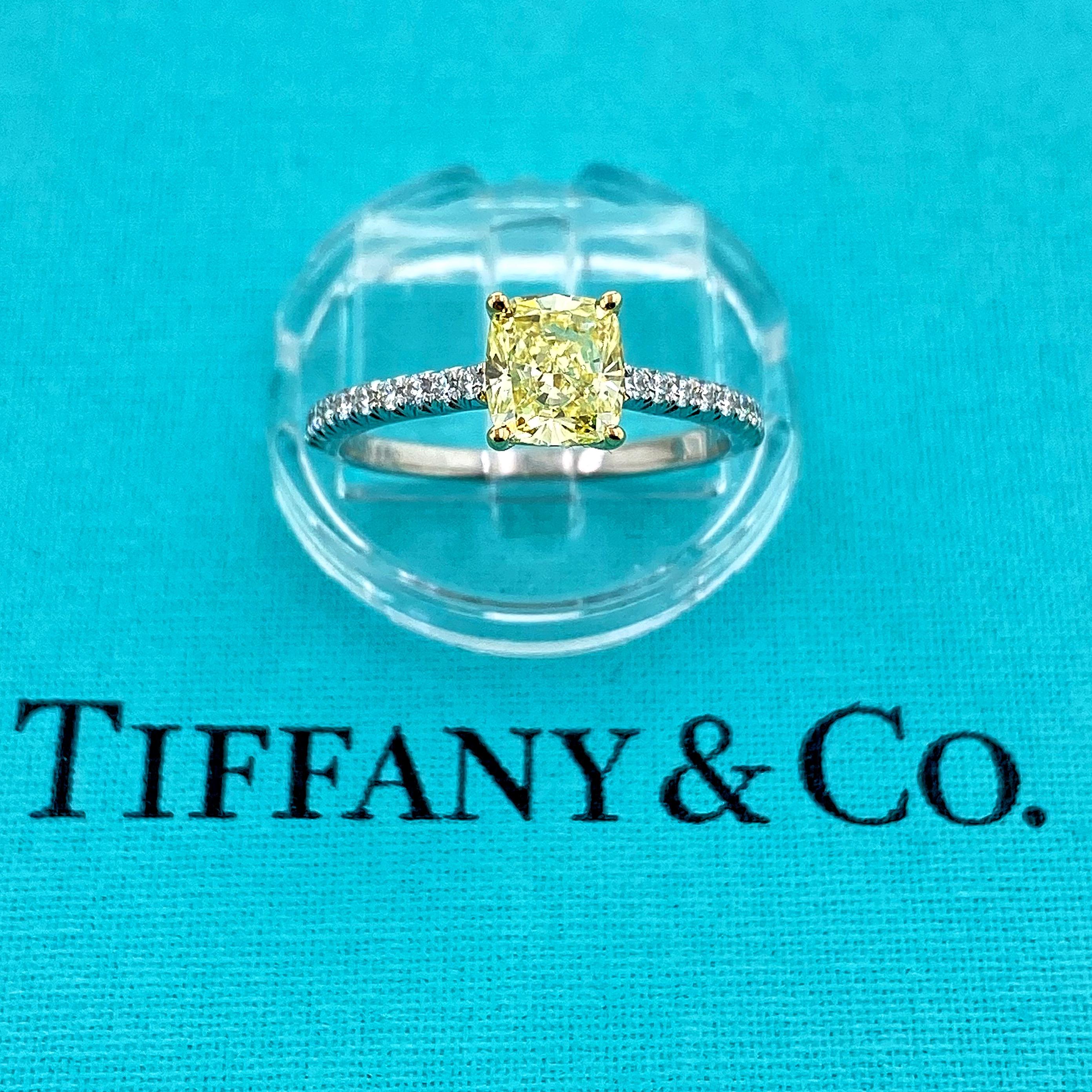 Tiffany & Co. Fancy Intense Yellow Cushion NOVO 1.28 Tcw Diamond Engagement Ring 1