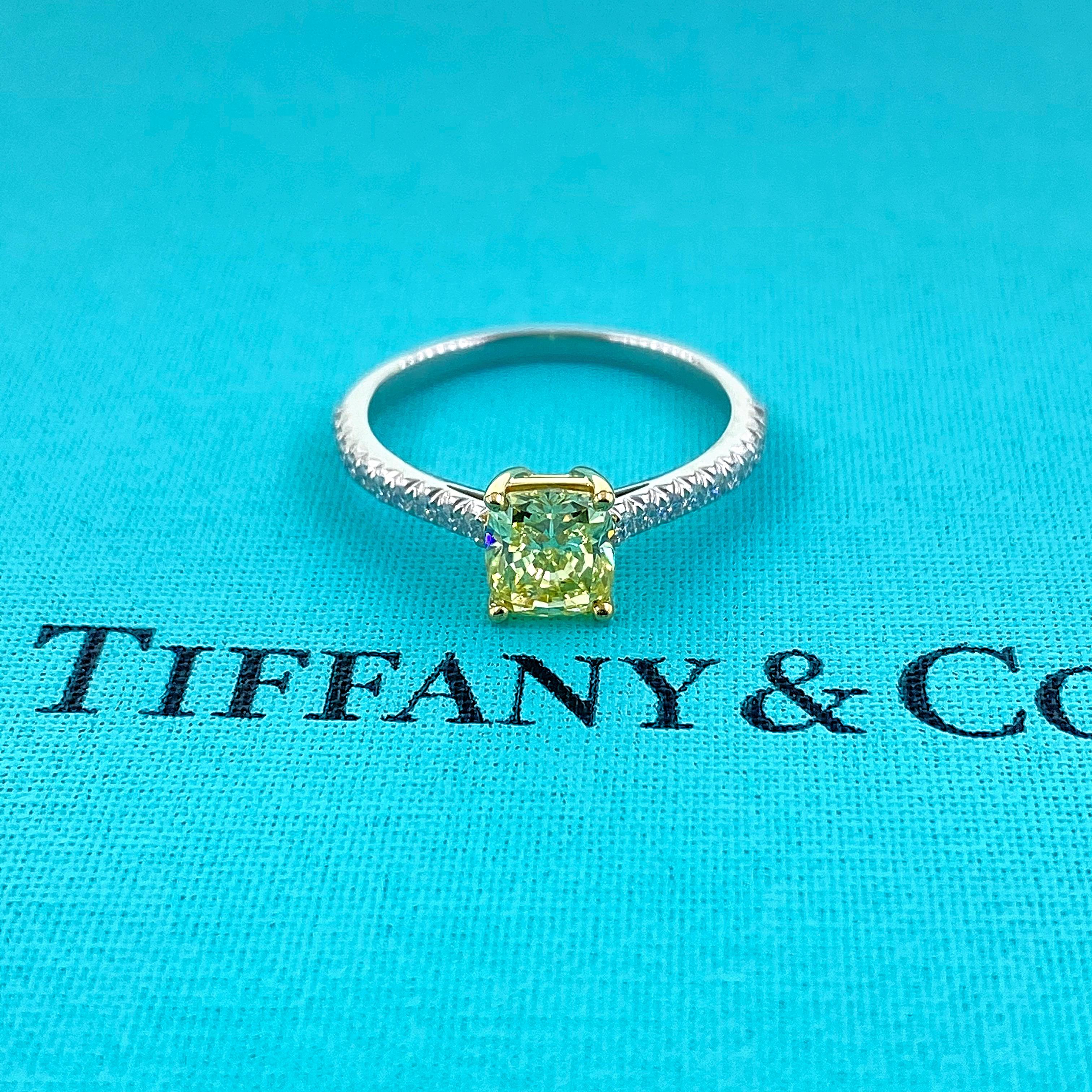 Tiffany & Co. Fancy Intense Yellow Cushion NOVO 1.28 Tcw Diamond Engagement Ring 2