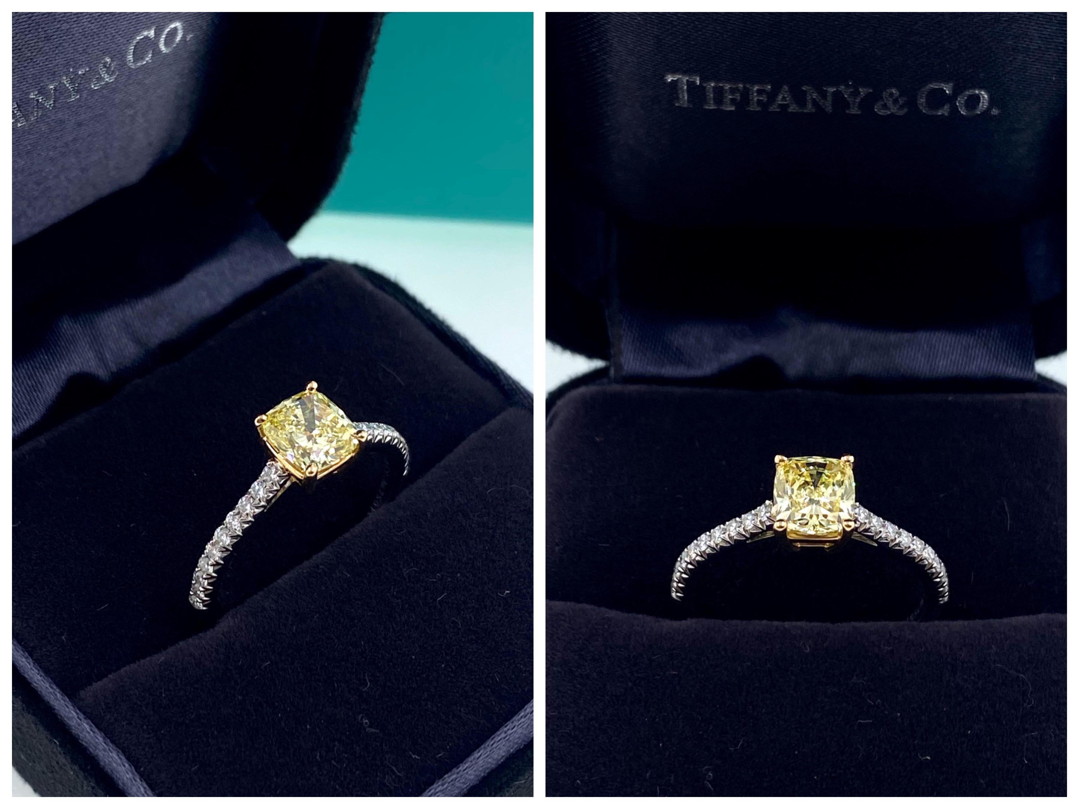 Tiffany & Co. Fancy Intense Yellow Cushion NOVO 1.28 Tcw Diamond Engagement Ring 4