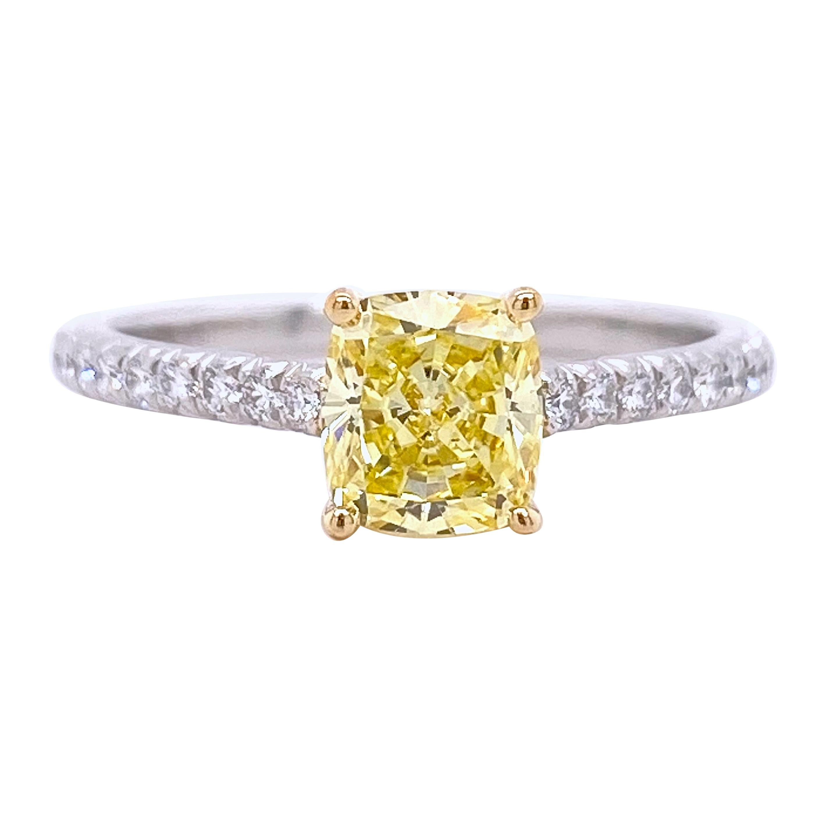 Tiffany & Co. Fancy Intense Yellow Cushion NOVO 1.28 Tcw Diamond Engagement Ring