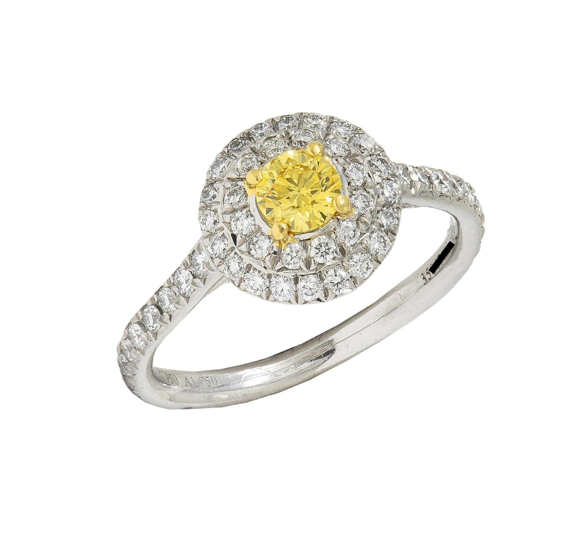 Tiffany & Co. Fancy Vivid Gelber Diamant Platin Gelbgold Soleste Halo-Ring 5
