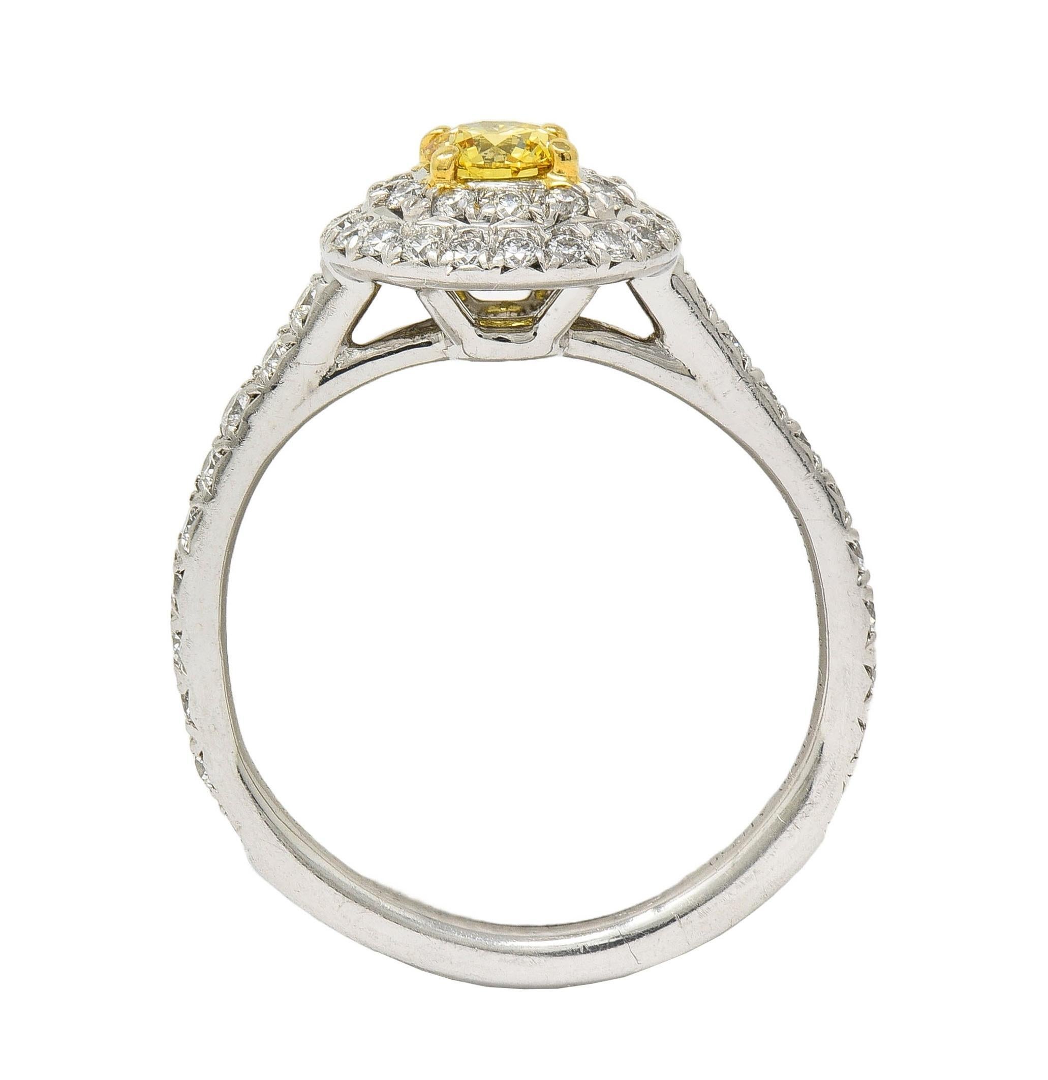 Tiffany & Co. Fancy Vivid Gelber Diamant Platin Gelbgold Soleste Halo-Ring 6