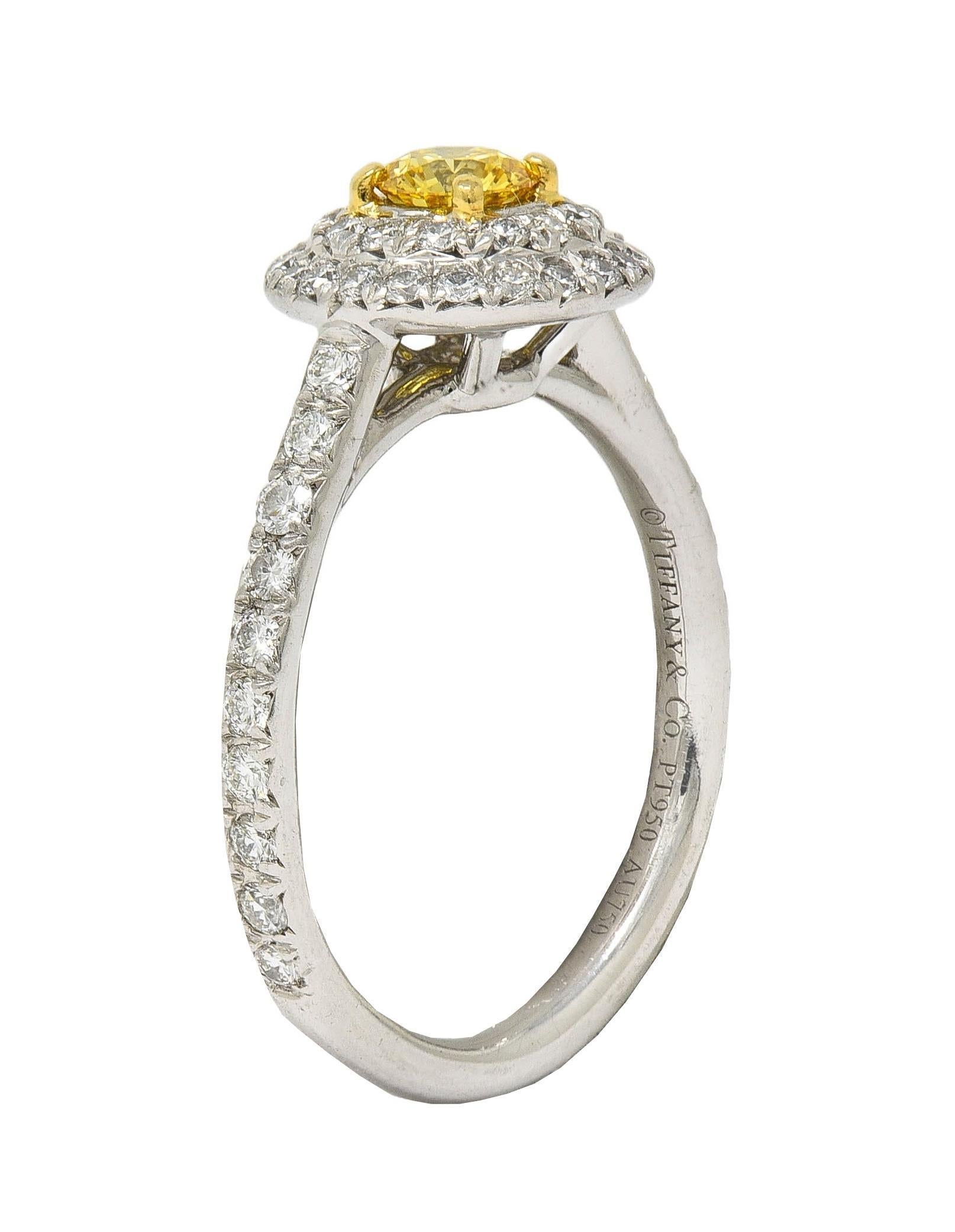 Tiffany & Co. Fancy Vivid Gelber Diamant Platin Gelbgold Soleste Halo-Ring 7