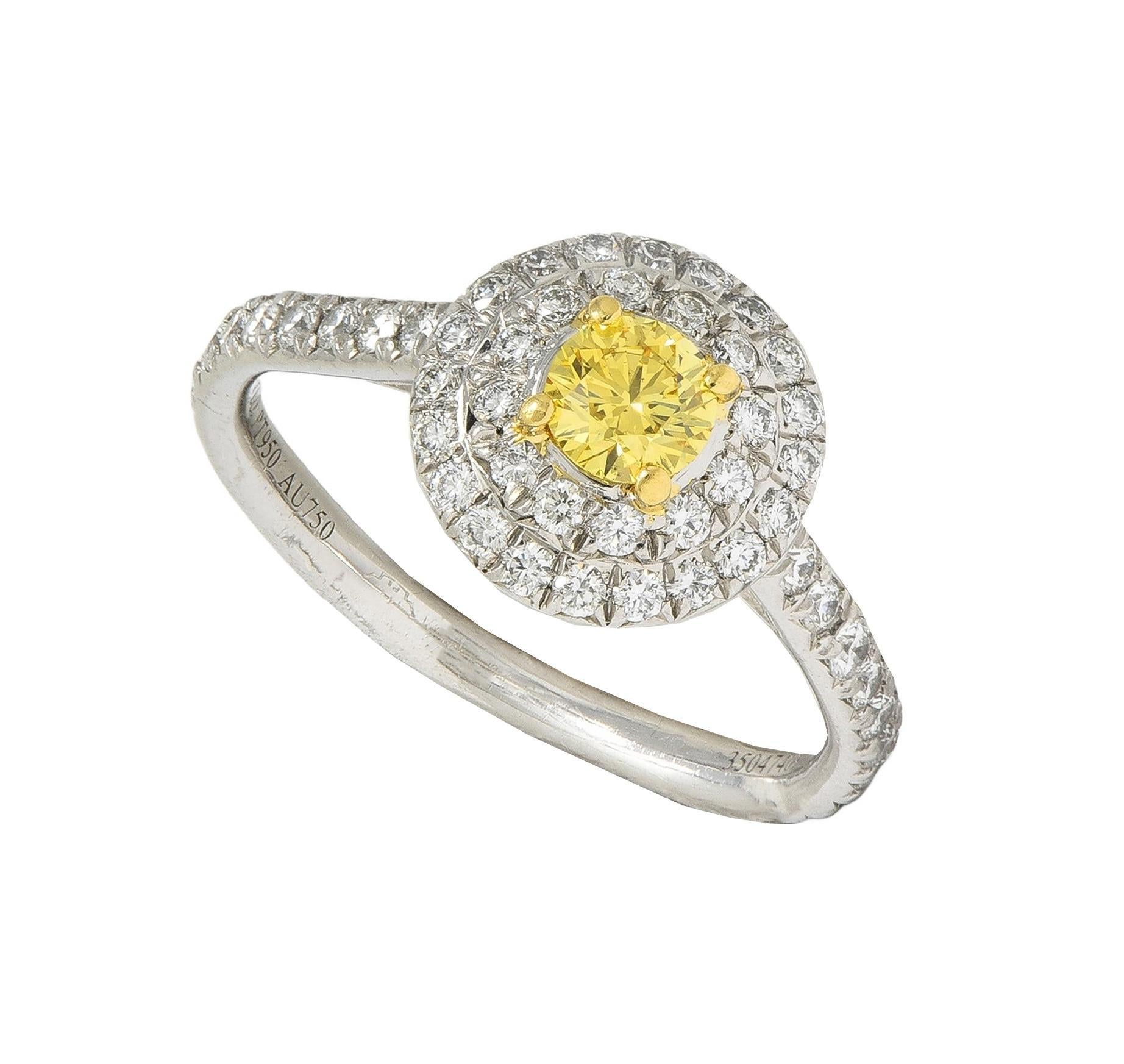 Tiffany & Co. Fancy Vivid Gelber Diamant Platin Gelbgold Soleste Halo-Ring 8