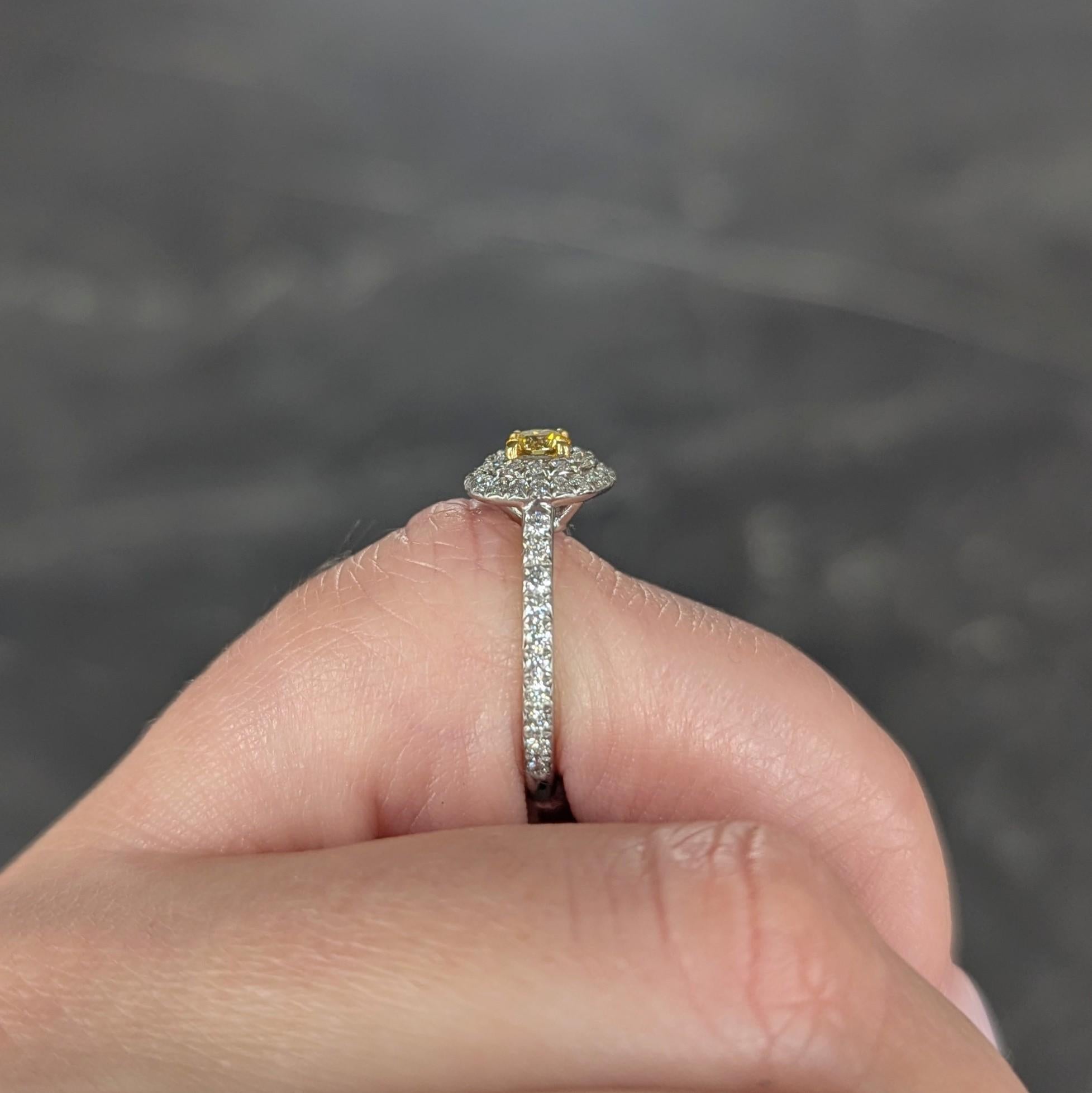 Tiffany & Co. Fancy Vivid Gelber Diamant Platin Gelbgold Soleste Halo-Ring 10