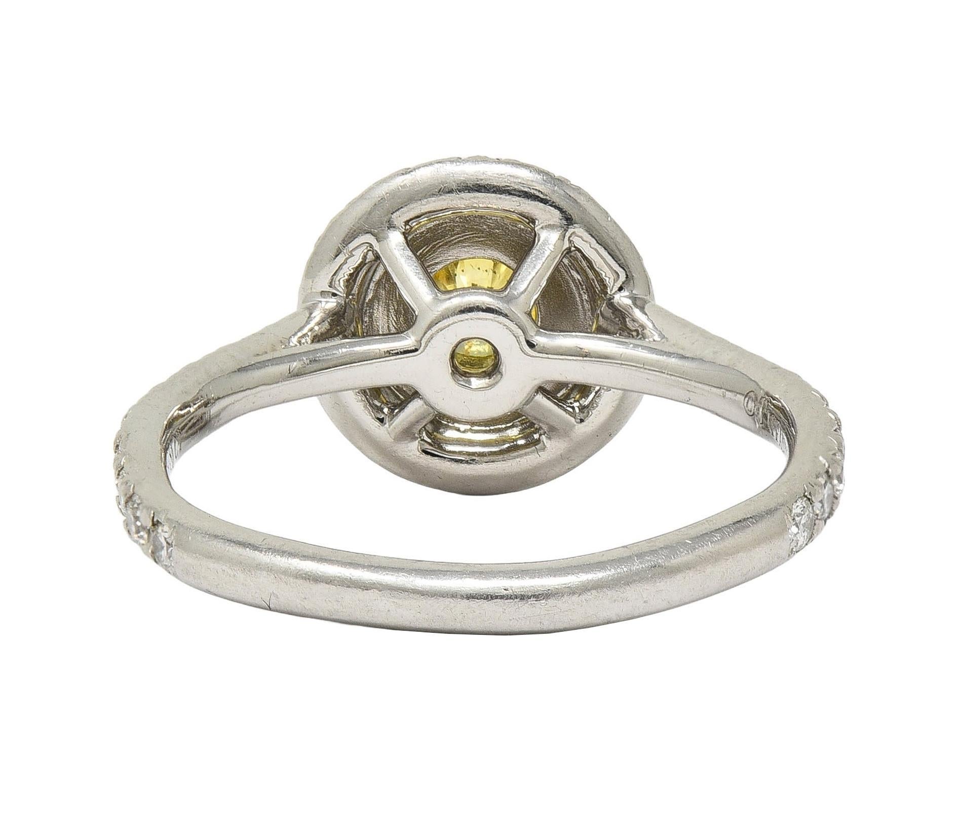 Tiffany & Co. Fancy Vivid Gelber Diamant Platin Gelbgold Soleste Halo-Ring für Damen oder Herren