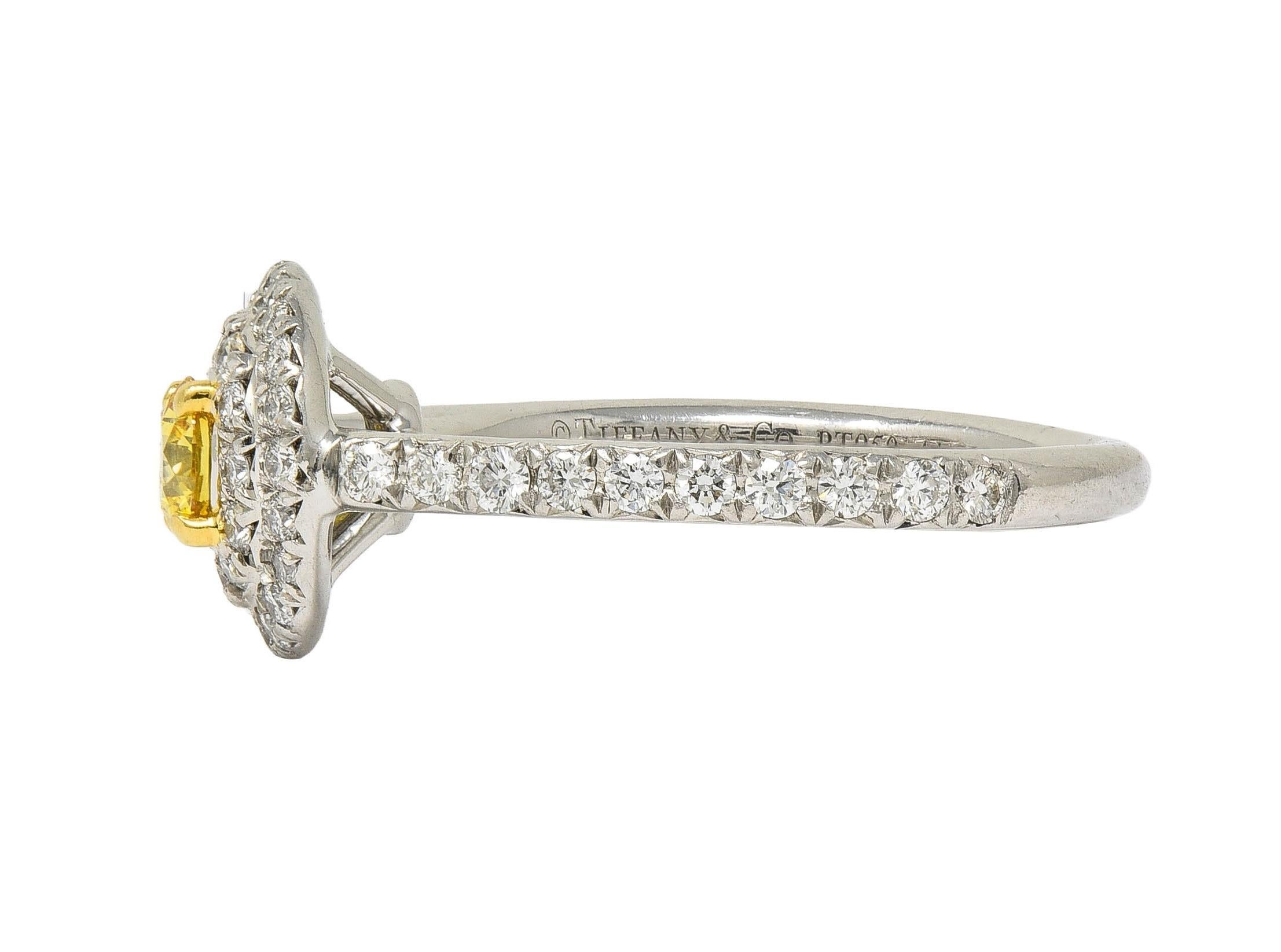 Tiffany & Co. Fancy Vivid Gelber Diamant Platin Gelbgold Soleste Halo-Ring 1