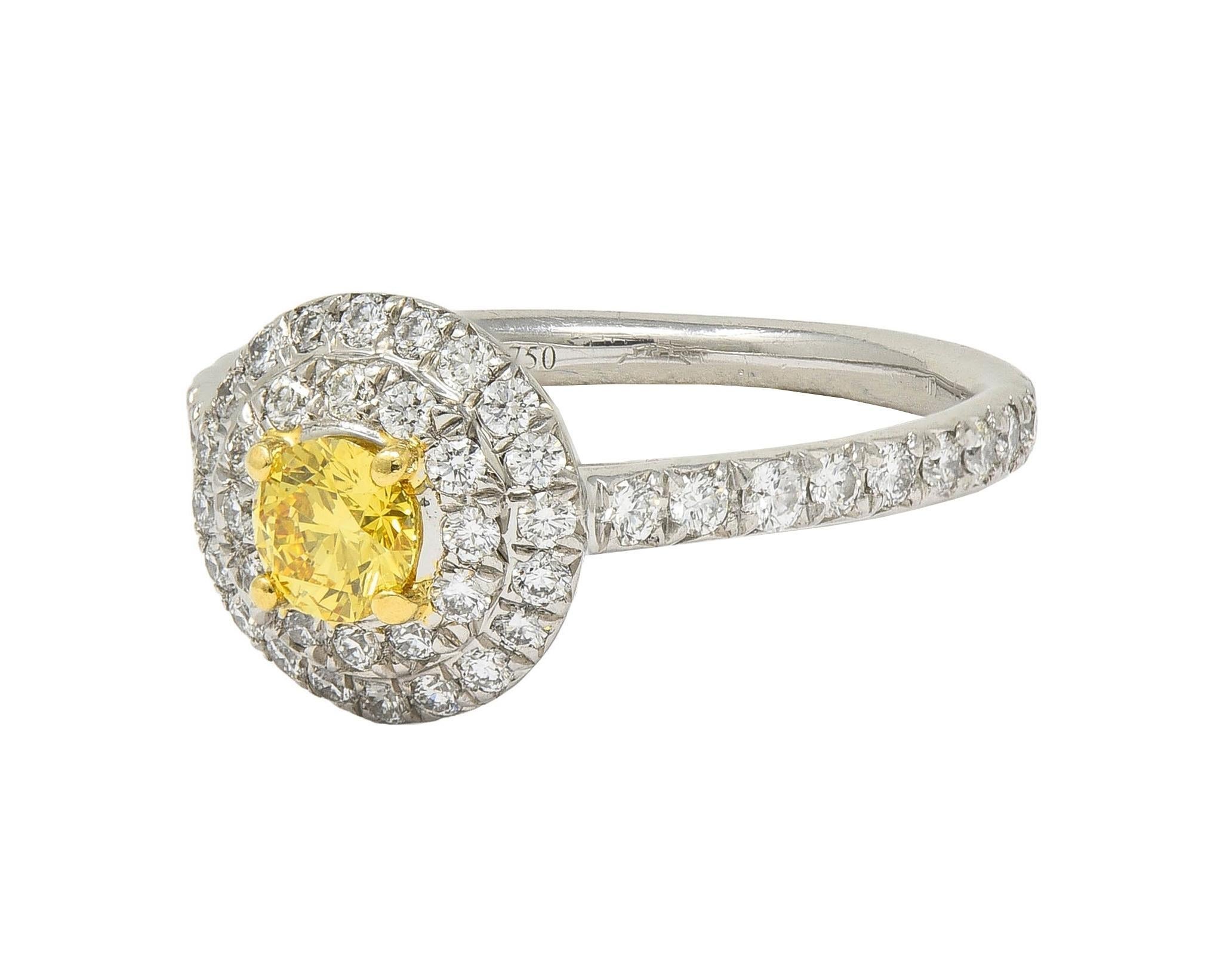 Tiffany & Co. Fancy Vivid Gelber Diamant Platin Gelbgold Soleste Halo-Ring 2