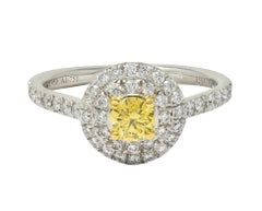 Tiffany & Co. Fancy Vivid Yellow Diamond Platinum Yellow Gold Soleste Halo Ring