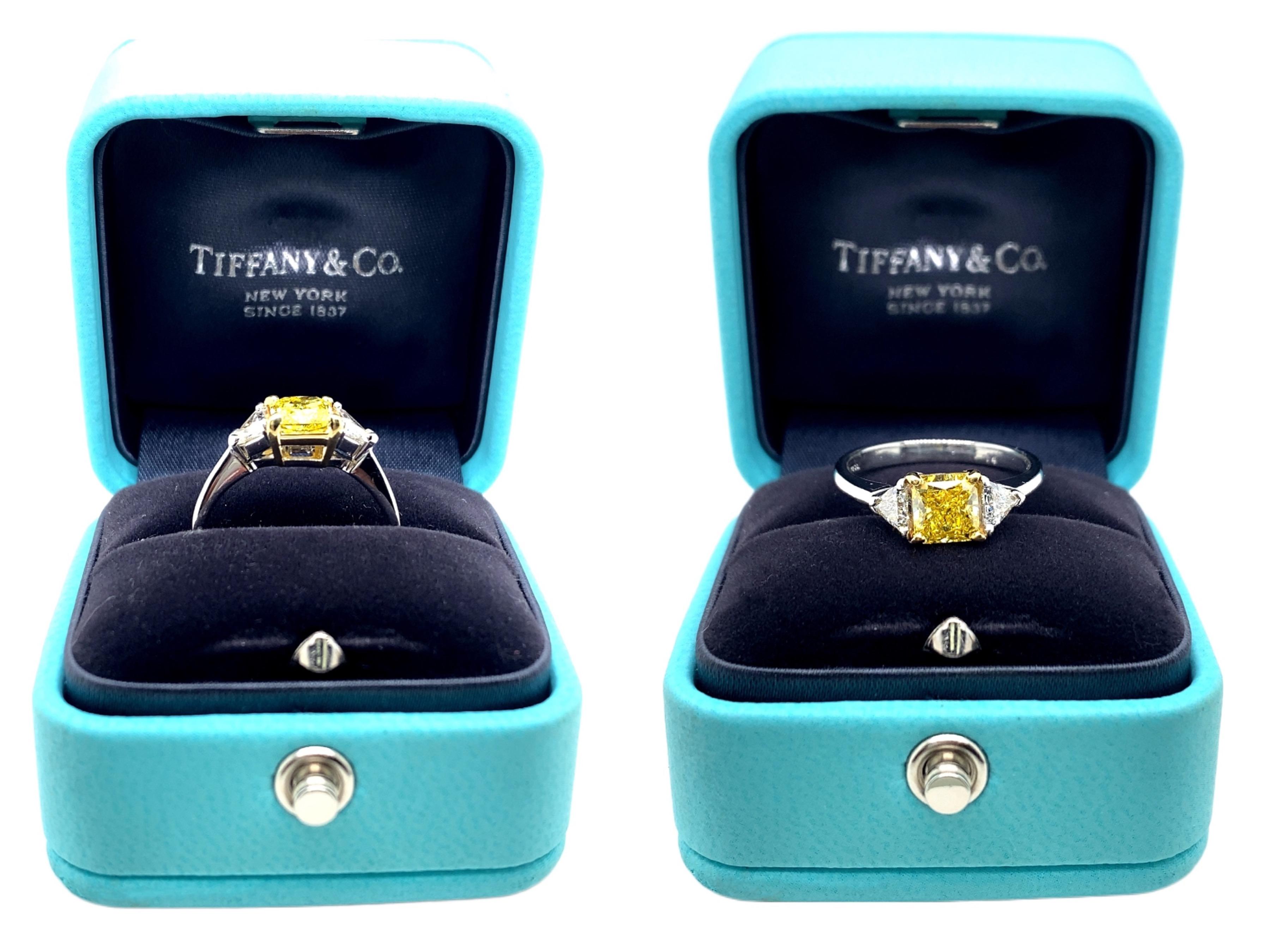 Tiffany & Co. Fancy Vivid Yellow Radiant 1.52 Tcw Diamond Engagement Ring Plat 3