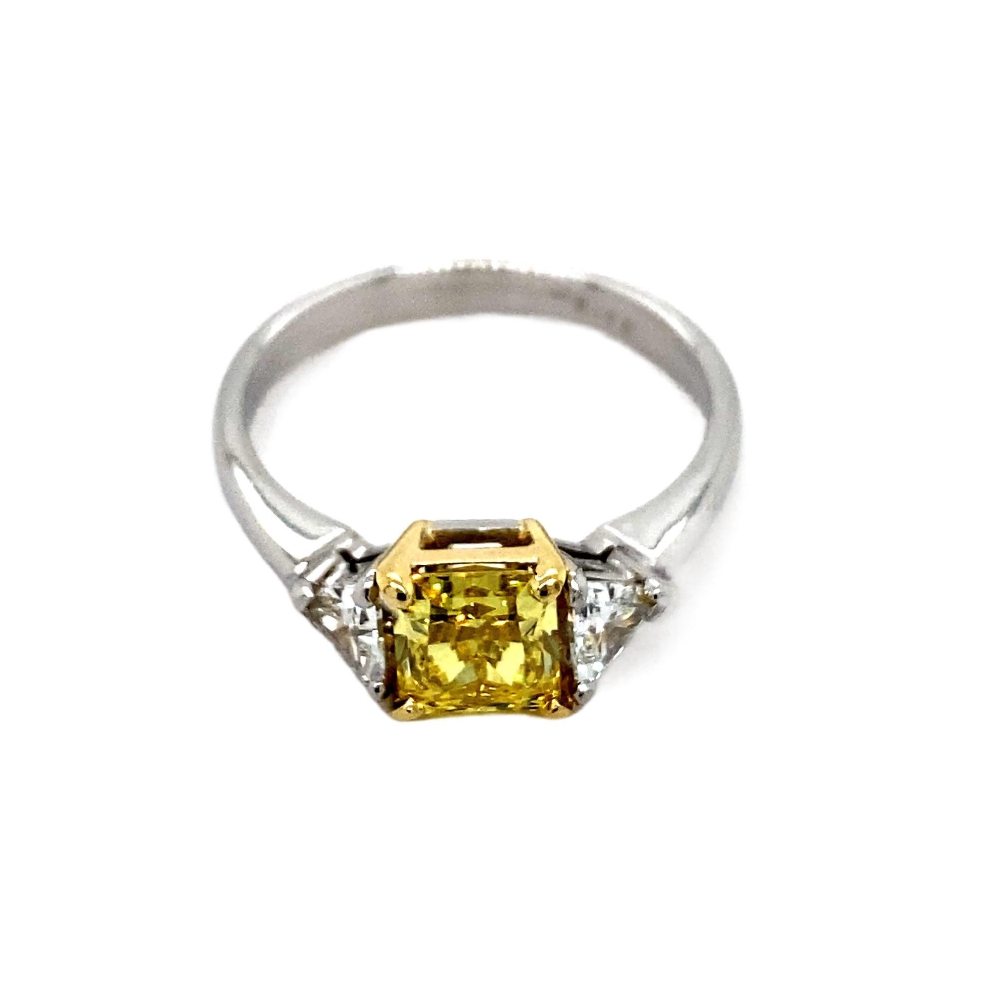 Women's Tiffany & Co. Fancy Vivid Yellow Radiant 1.52 Tcw Diamond Engagement Ring Plat