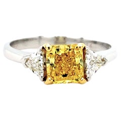 Tiffany & Co. Fancy Vivid Yellow Radiant 1.52 Tcw Diamond Engagement Ring Plat