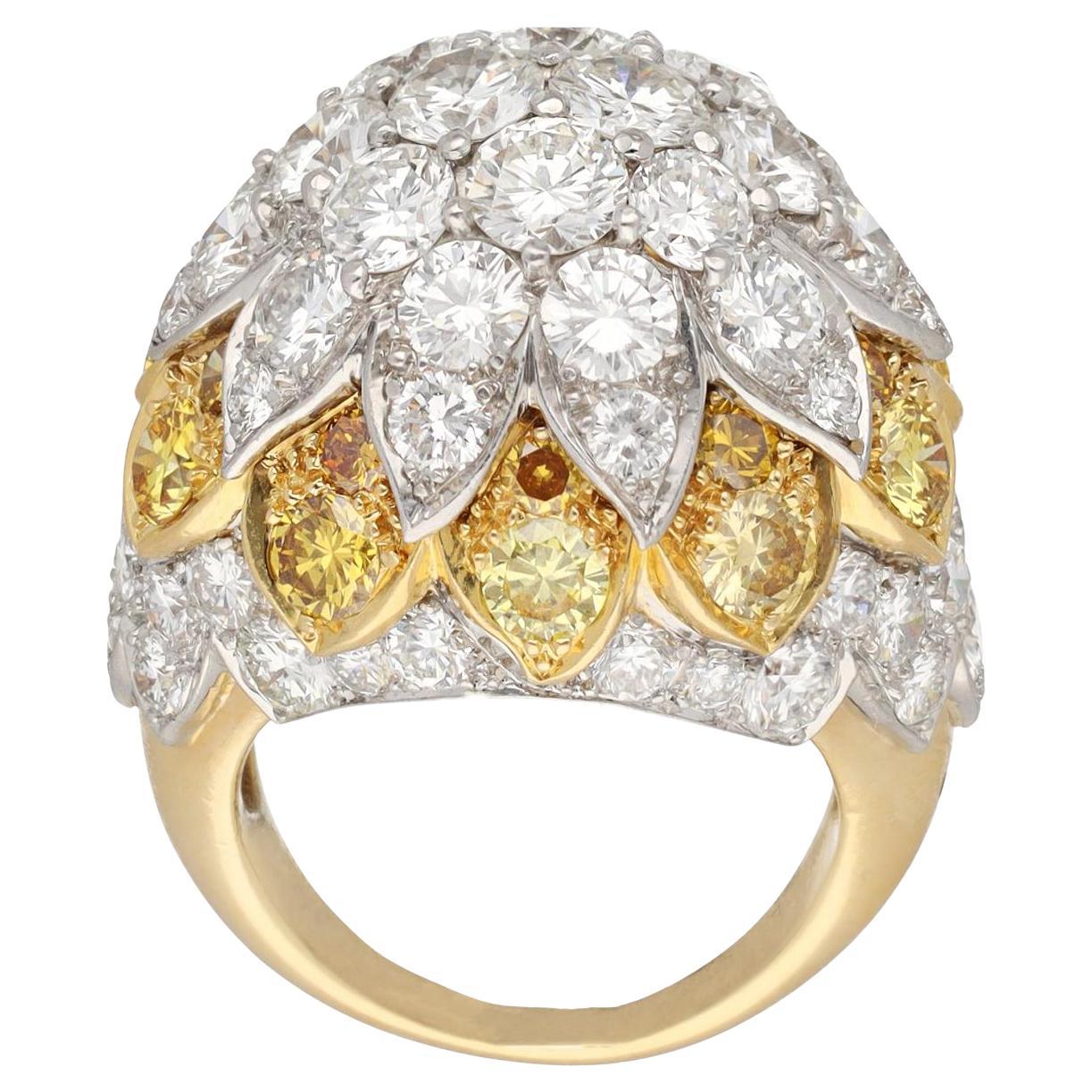 Tiffany & Co. Fancy Yellow and White Diamond Scalloped Dome Ring For Sale