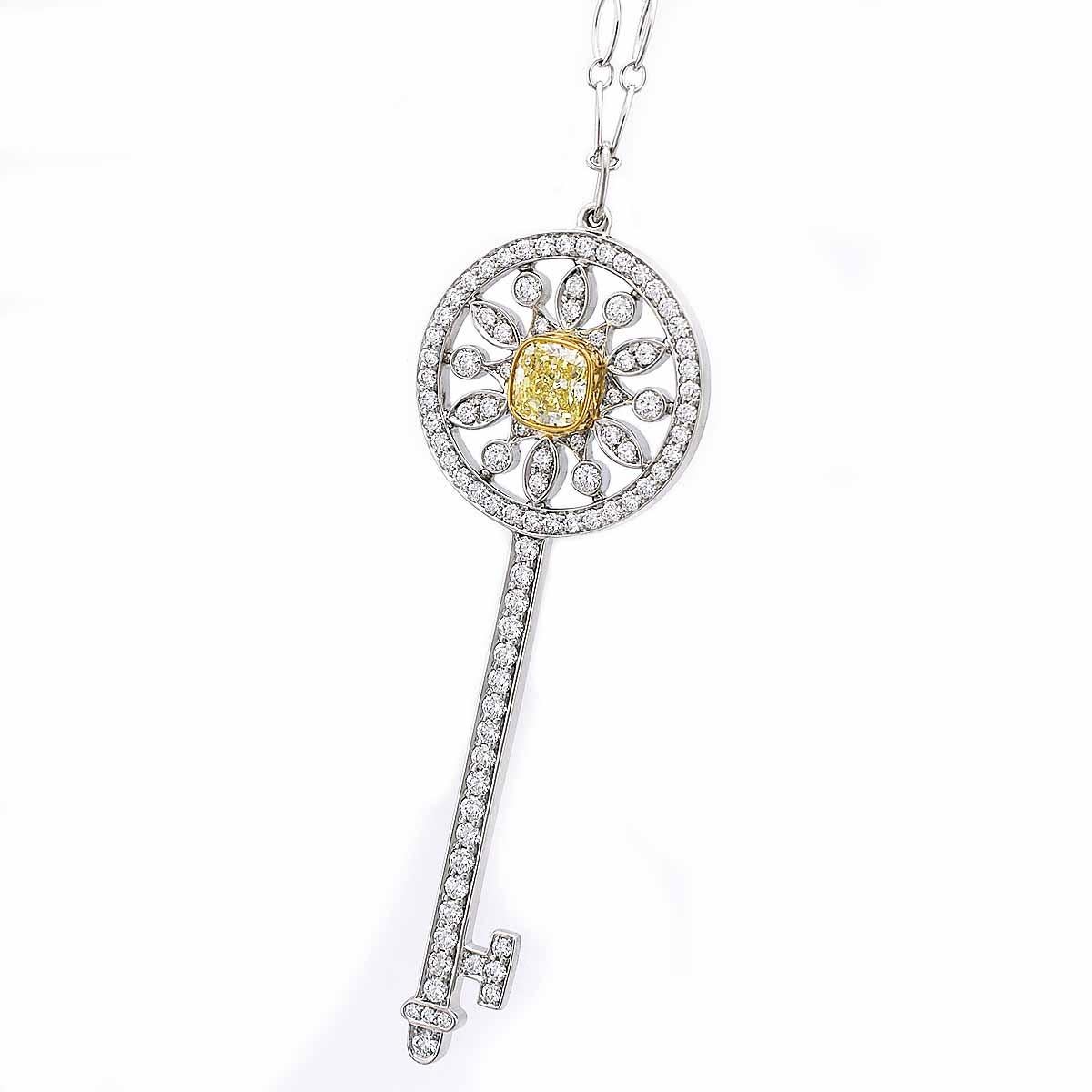 Tiffany & Co. Fancy Yellow Diamond 18 Karat Gold Star Key Pendant Necklace