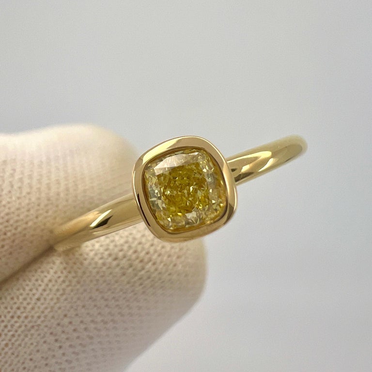 Tiffany Fancy Yellow Diamond Cushion Cut 18k Gold Solitaire  Ring