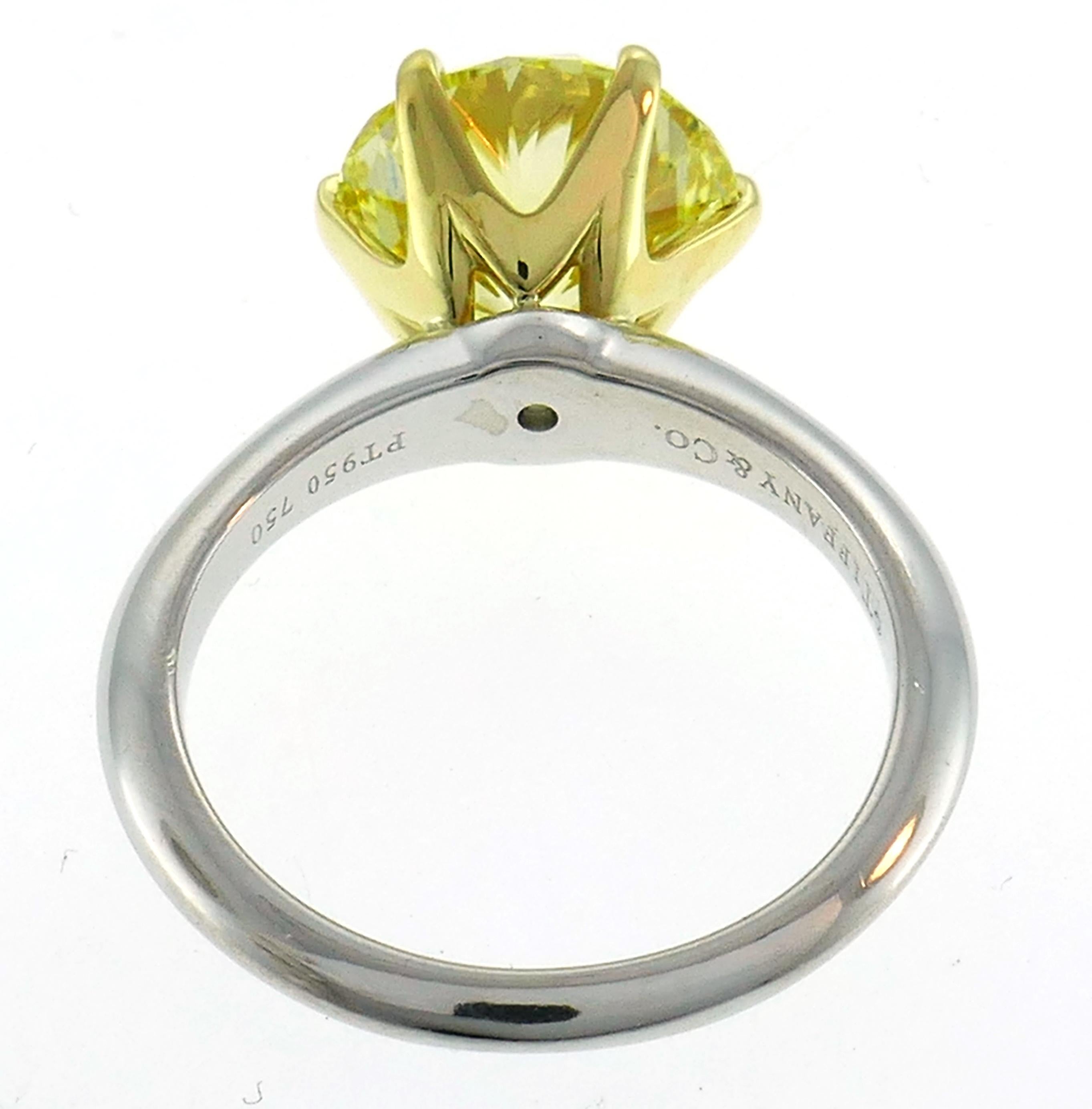 Tiffany & Co. Fancy Intense Yellow Diamond Platinum Ring 4.02-carat VVS1 GIA 1