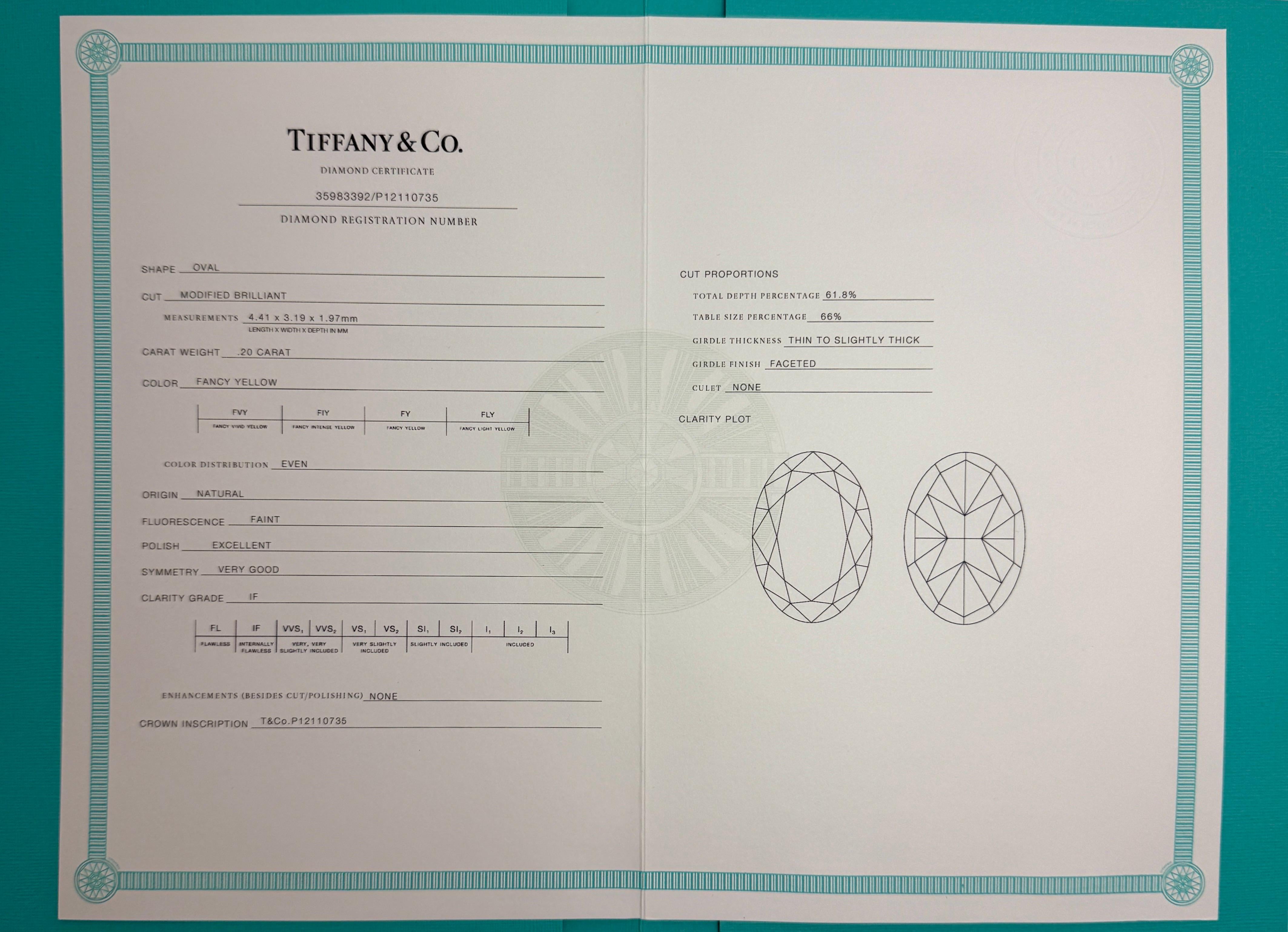 Tiffany & Co. Ciondolo a grappolo con diamante giallo Fancy Soleste in oro 18k e platino IF In condizioni ottime in vendita a Birmingham, GB