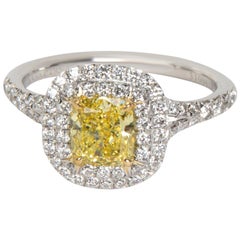 Tiffany & Co. Fancy Yellow Double Halo Diamond Engagement Ring in Platinum