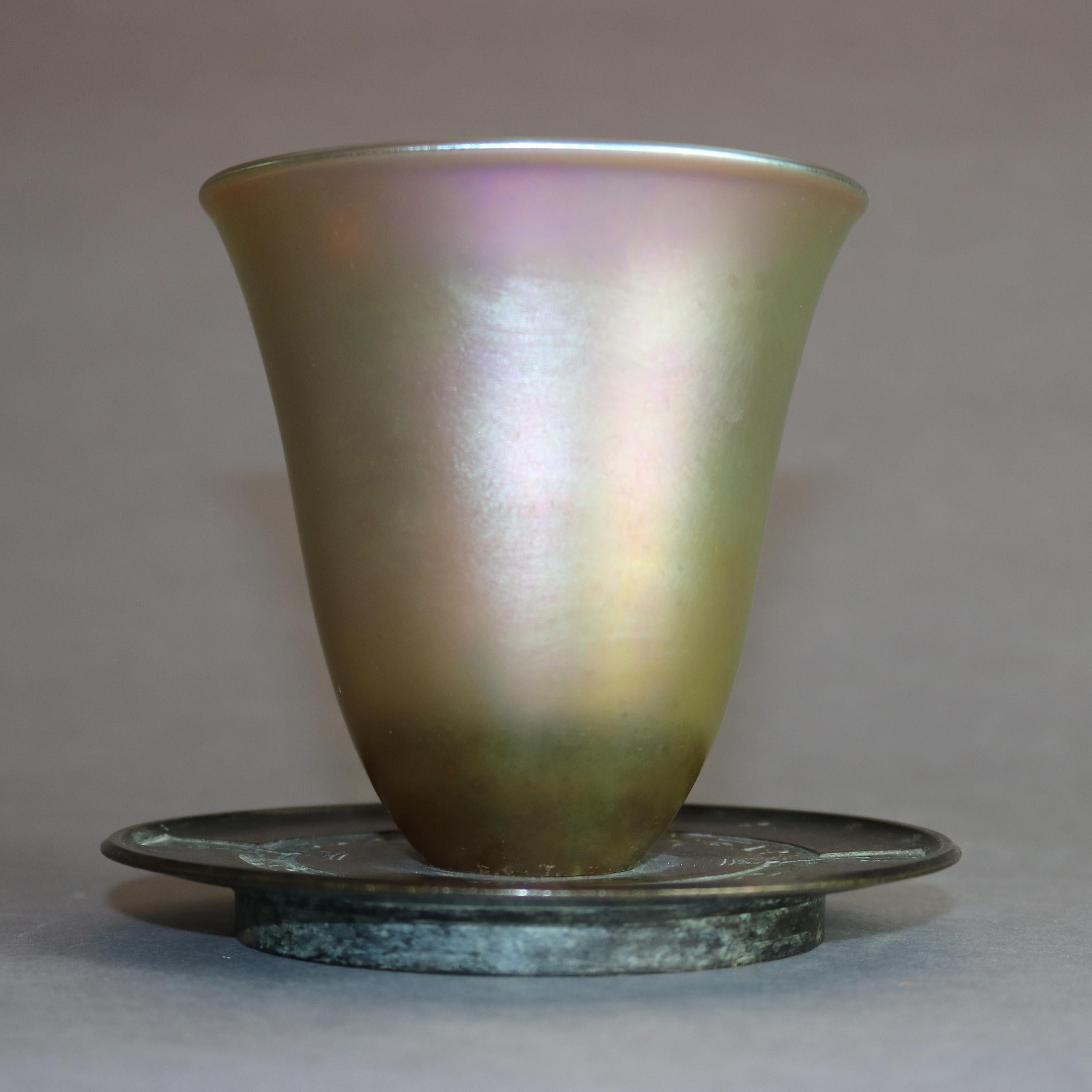 American Tiffany & Co. Favrile Art Glass and Bronze Egyptian Revival Libation Glass