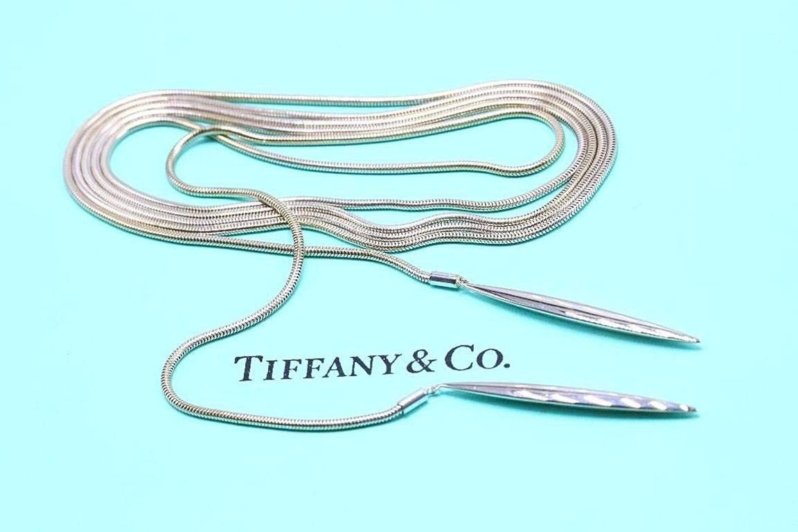 Tiffany & Co. Feather Lariat Wrap Necklace in 18 Karat White Gold 4