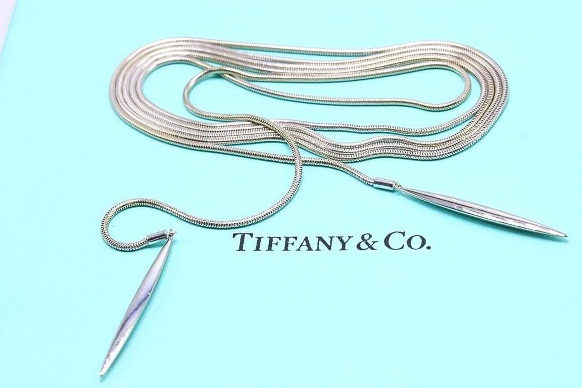 Tiffany & Co. Feather Lariat Wrap Necklace in 18 Karat White Gold 2