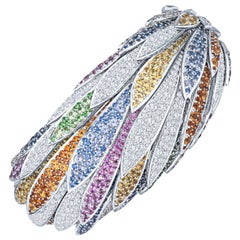 Tiffany & Co. Feathered Cloak Platinum Garnet, Sapphire, Diamond Cuff Bracelet