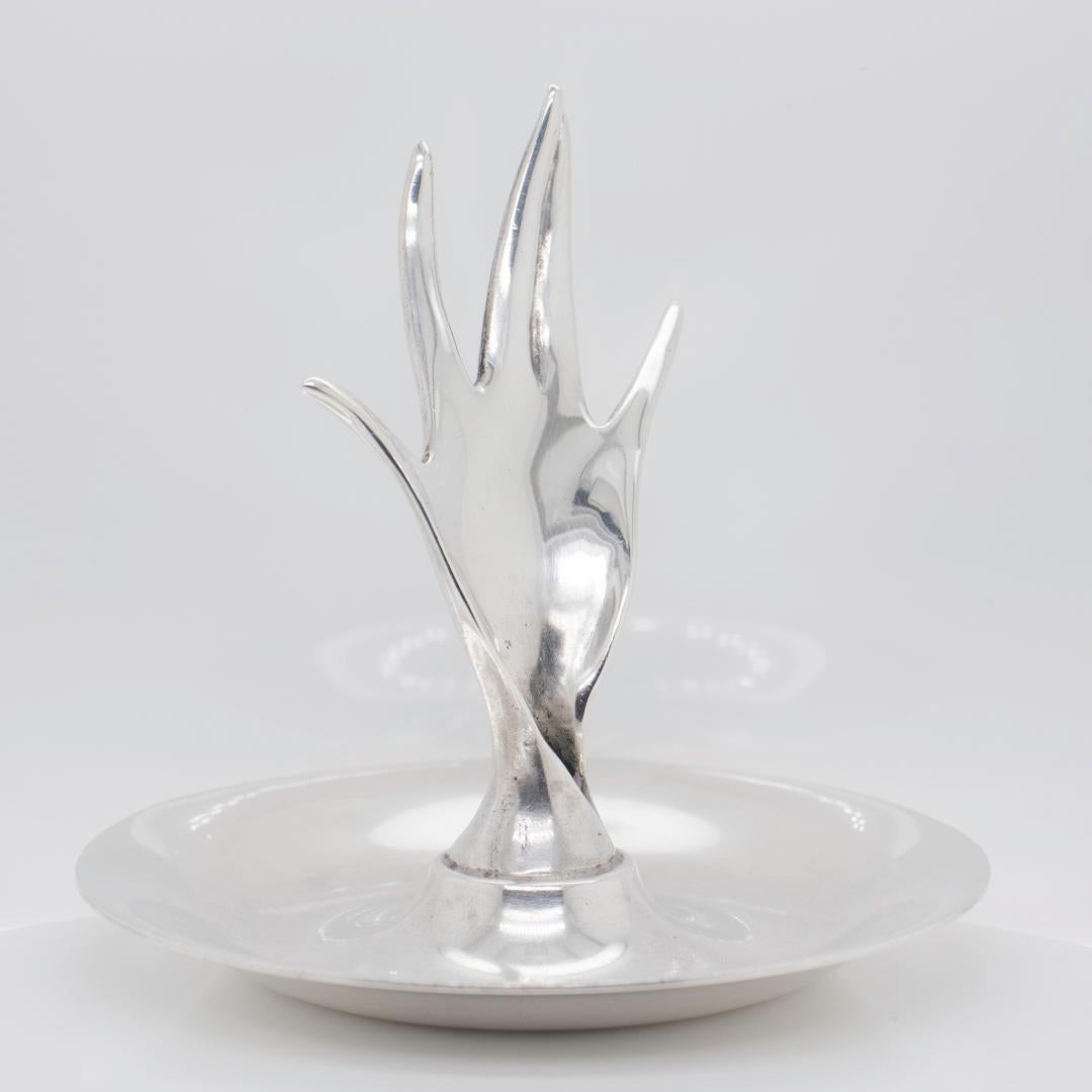 Tiffany & Co. Figural Sterling Silver Handshaped Ring Holder No. 23666 In Fair Condition In Philadelphia, PA
