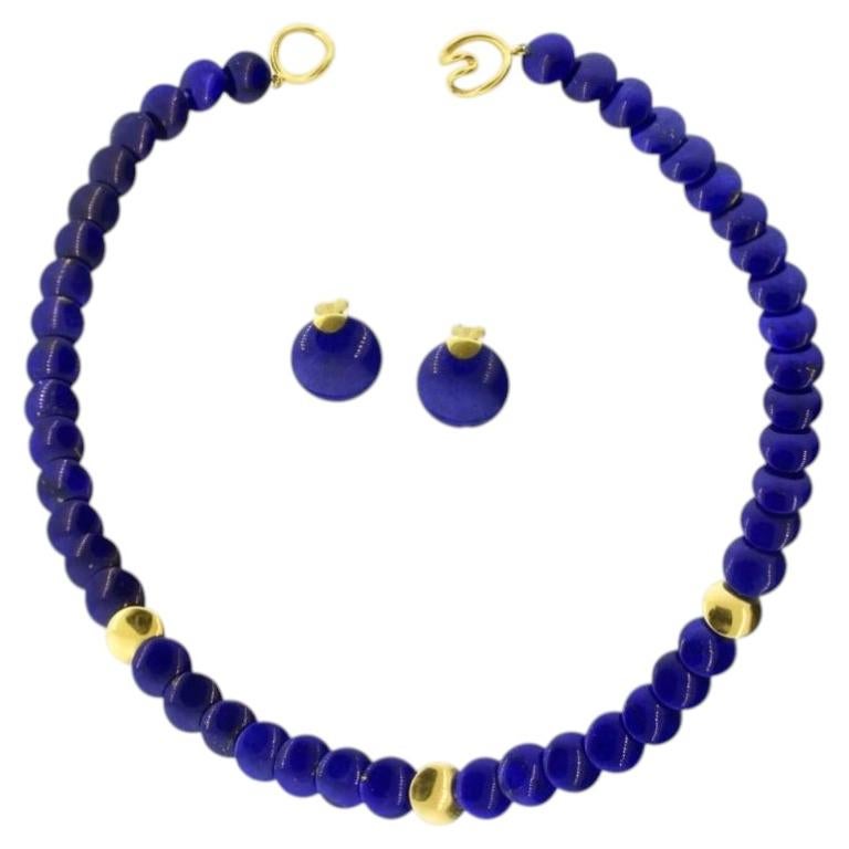 Tiffany & Co Fine Lapis Lazuli and 18k Necklace with matching Earrings For Sale