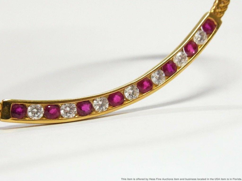 Round Cut Tiffany Co Fine Natural Ruby Diamond 18k Gold Necklace Vintage 1998 w Box Papers