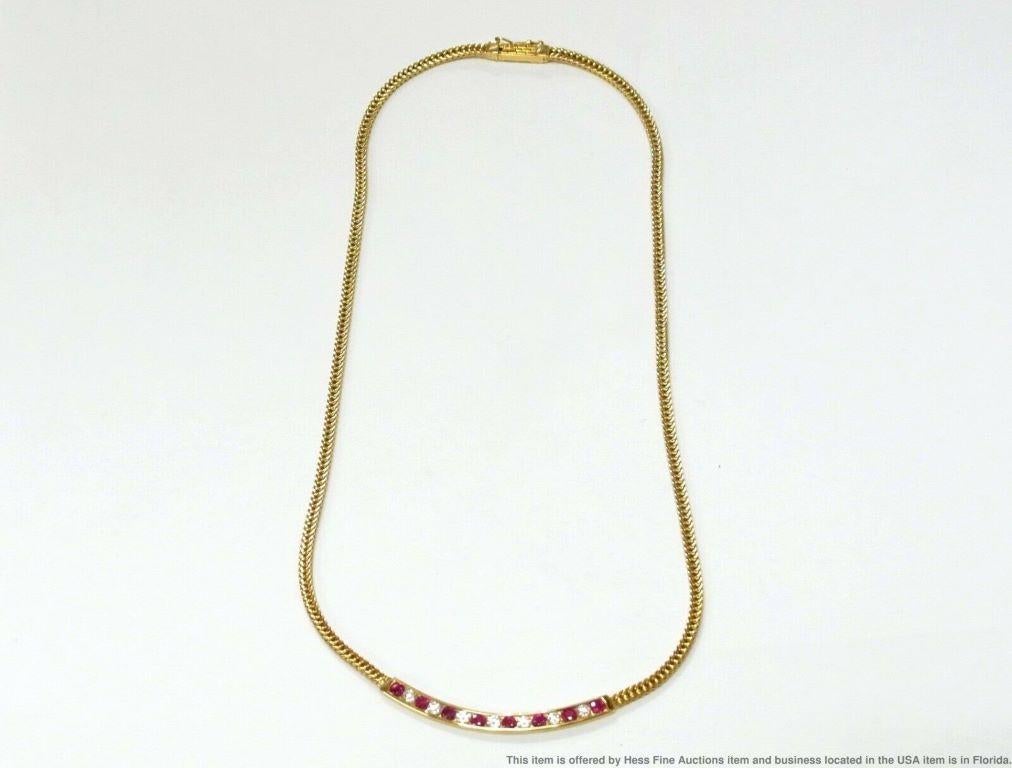 Women's or Men's Tiffany Co Fine Natural Ruby Diamond 18k Gold Necklace Vintage 1998 w Box Papers