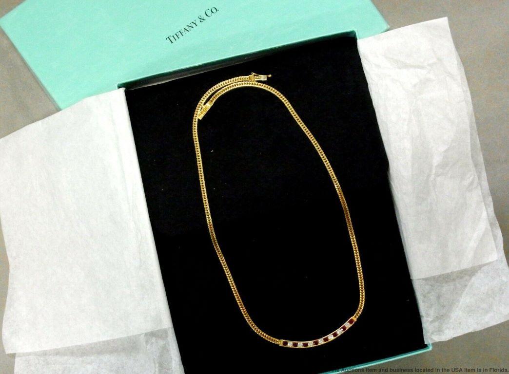 Tiffany Co Fine Natural Ruby Diamond 18k Gold Necklace Vintage 1998 w Box Papers 1