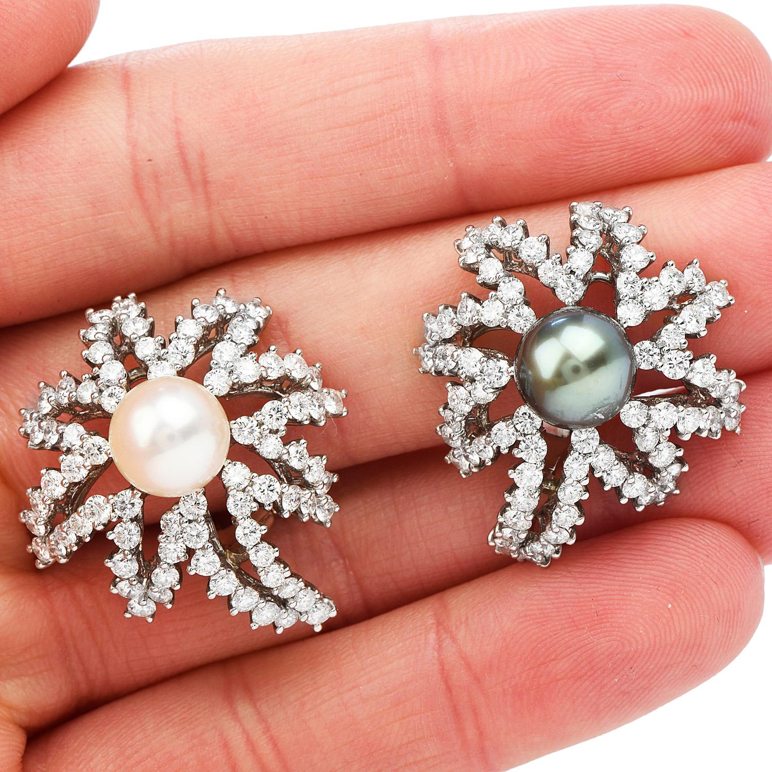 Tiffany & Co. Fireworks 4.50cts Diamond Pearl Platinum Earrings In Excellent Condition In Miami, FL