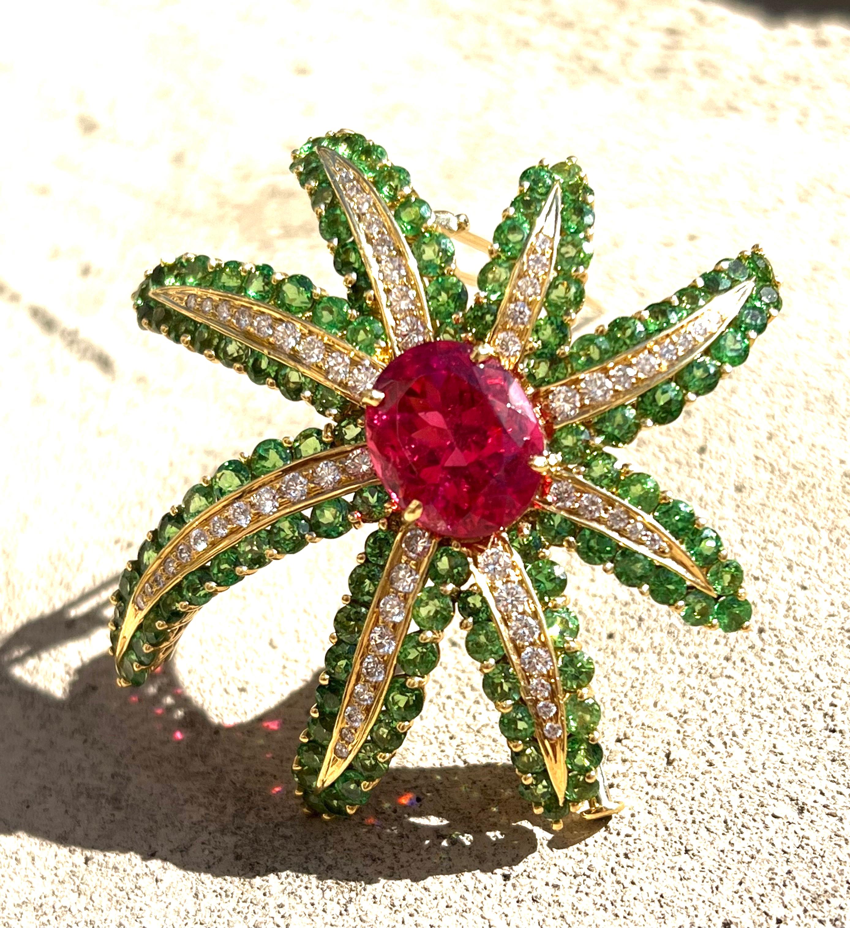 Tiffany & Co. Fireworks Brooch Pink Tourmaline Tsavorite Garnet & Diamonds 18k 1