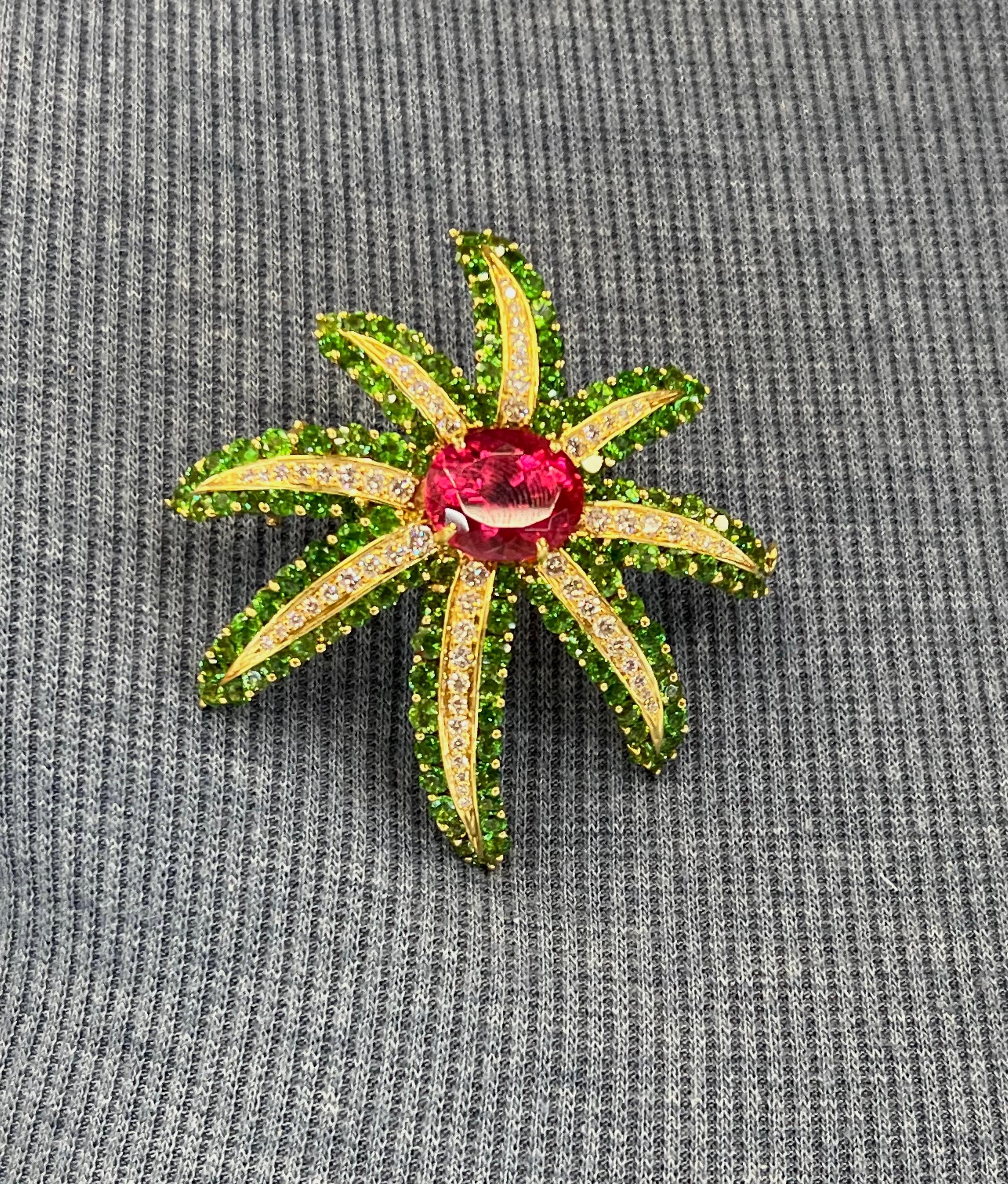 Tiffany & Co. Fireworks Brooch Pink Tourmaline Tsavorite Garnet & Diamonds 18k 2