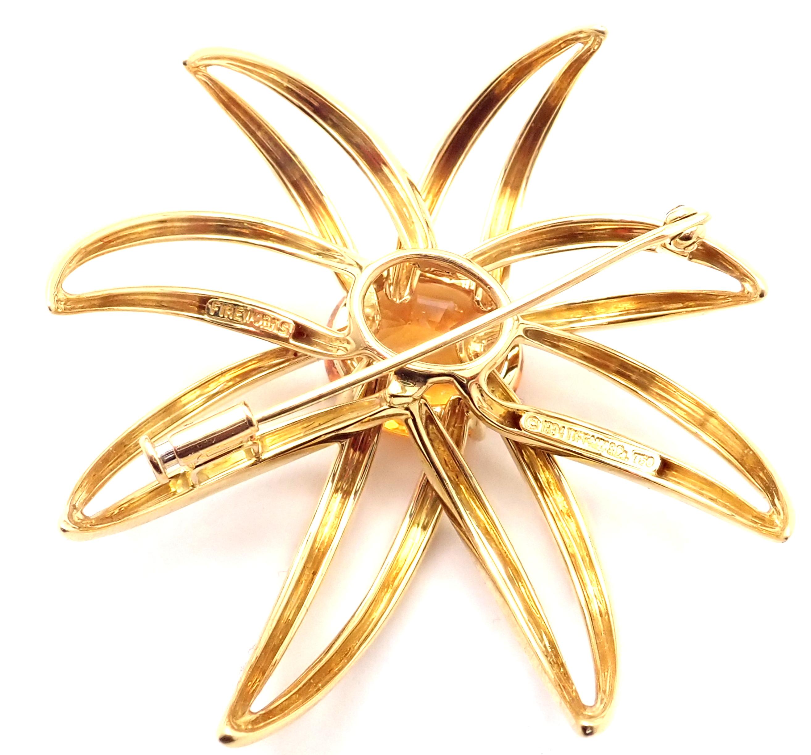 Tiffany & Co Fireworks Citrine Large Yellow Gold Pin Brooch 1